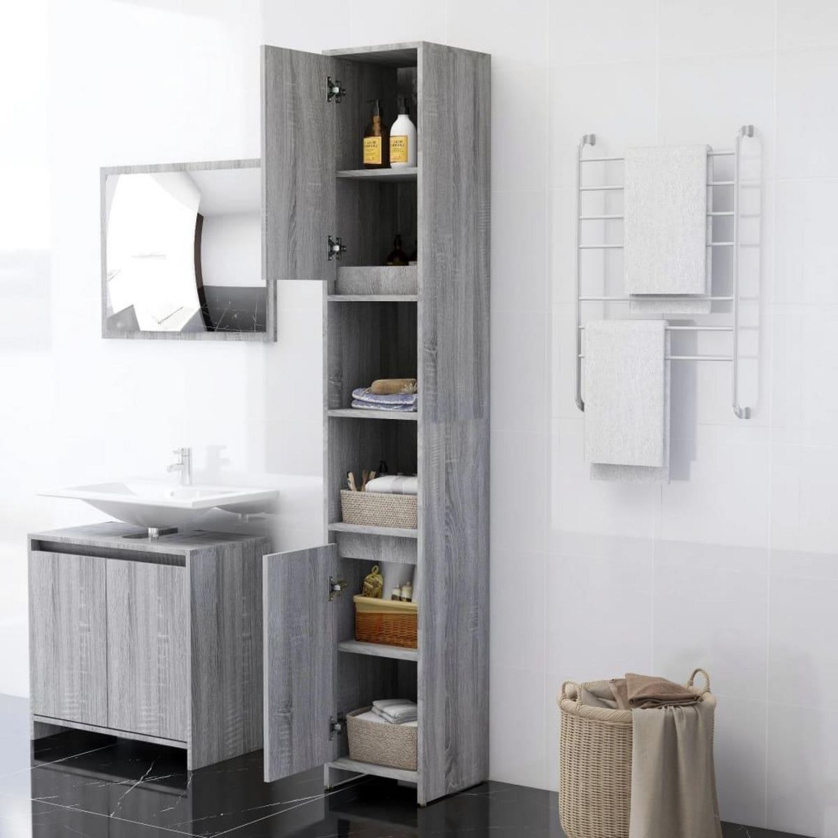 VIDAXL Armoire de bain Sonoma gris 30x30x183,5 cm Bois d'ingenierie