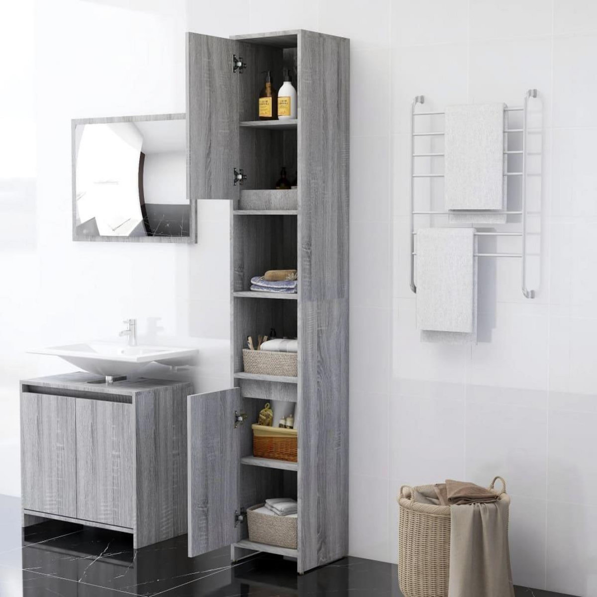 VIDAXL Armoire de bain Sonoma gris 30x30x183,5 cm Bois d'ingenierie