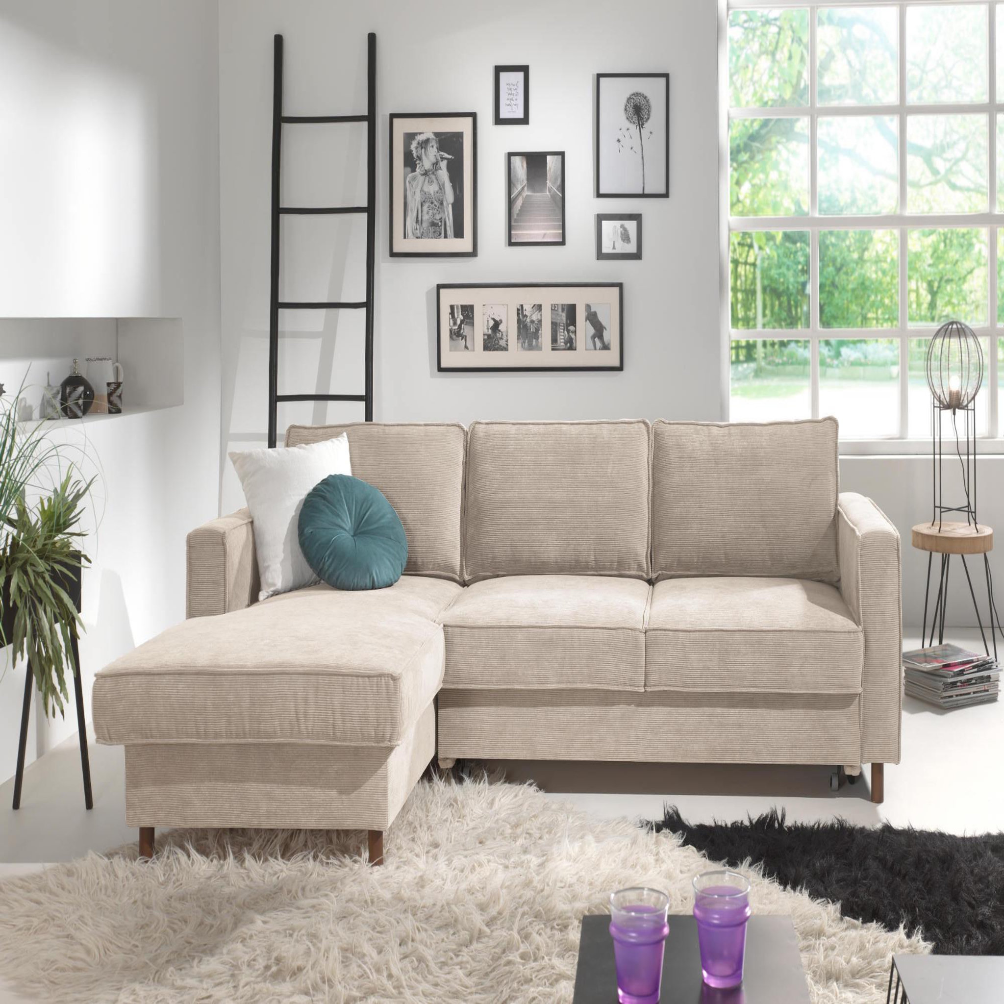 Voir la diapositive 4 : BEST MOBILIER Jake - canapé d'angle gauche - convertible avec coffre - 4 places - en velours côtelé