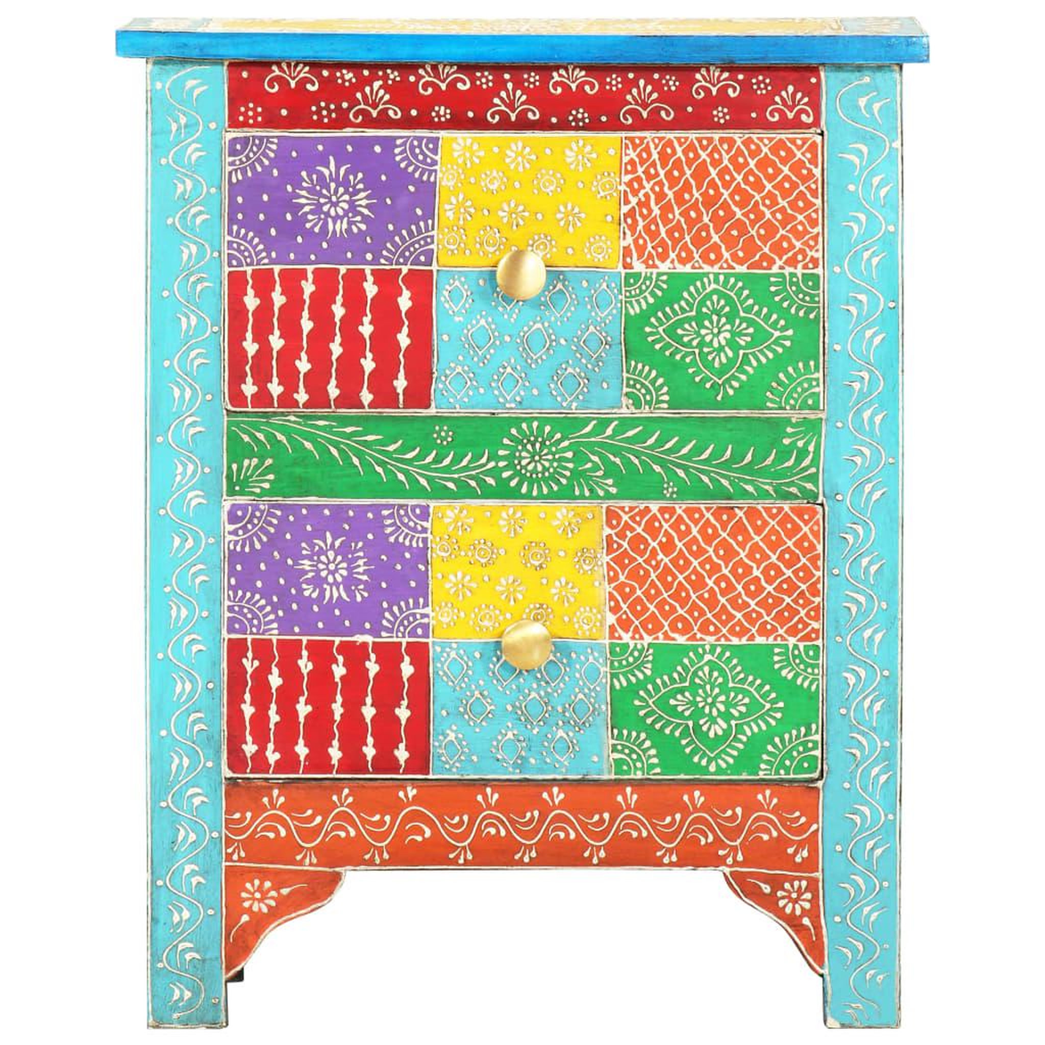 Voir la diapositive 3 : VIDAXL Table de chevet peinte a la main 40x30x50 cm Bois de manguier