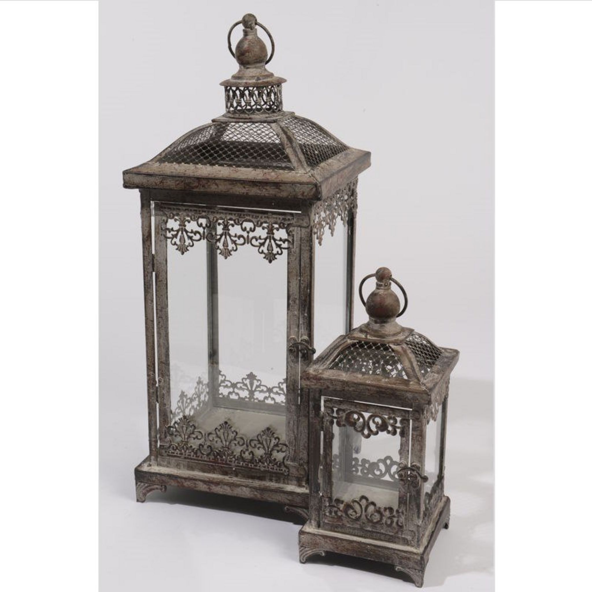 Lot De 2 Mini Lanternes Métal Noir - Design Classique, Verre, Couvercle Amovible - Pour Bougie Chauffe-plat
