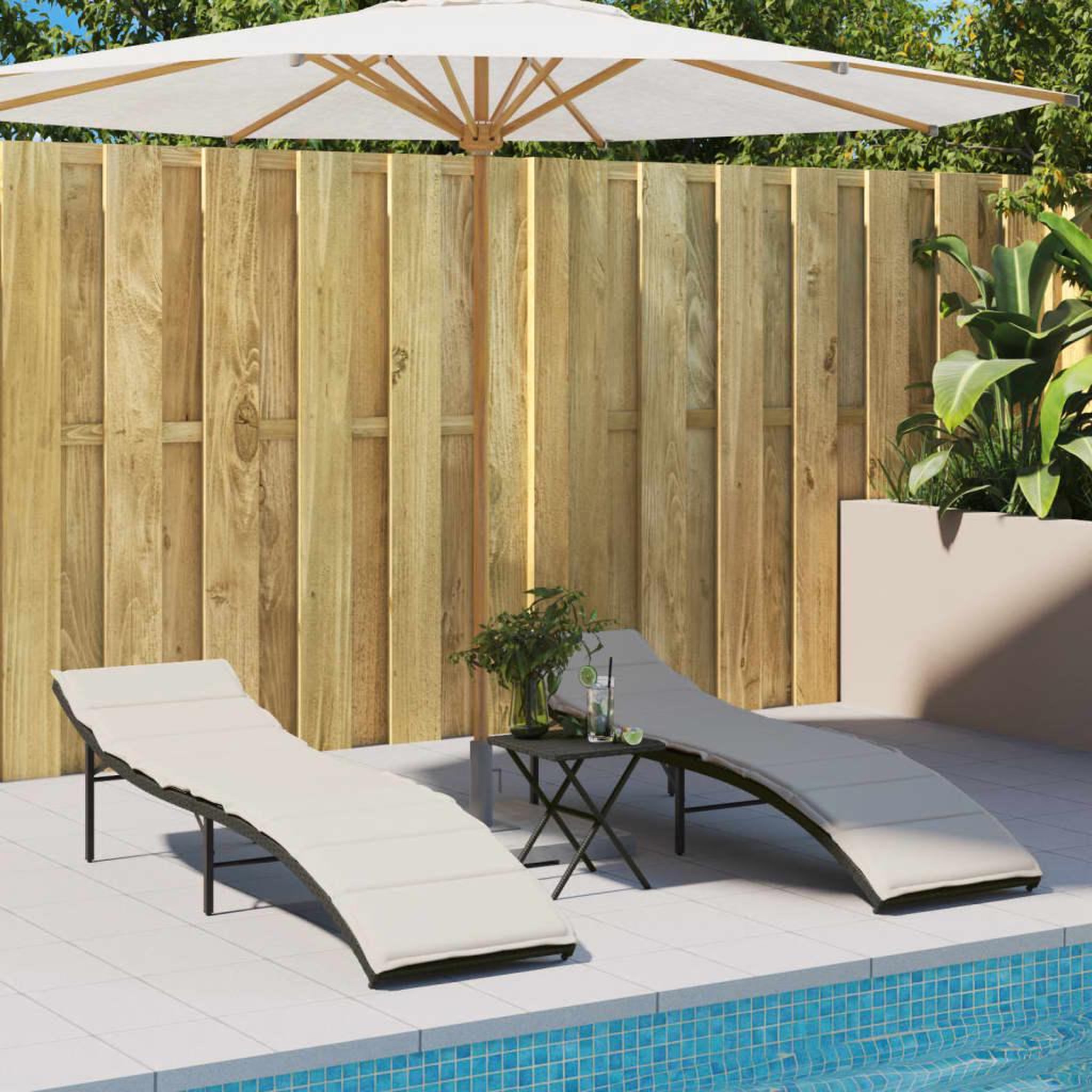 Voir la diapositive 3 : VIDAXL Chaises longues lot de 2 avec table noir resine tressee