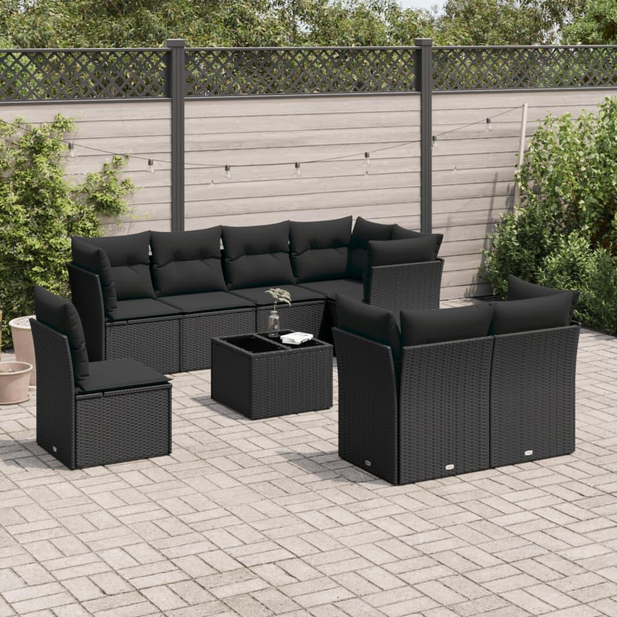 VIDAXL Salon de jardin 9 pcs avec coussins noir resine tressee
