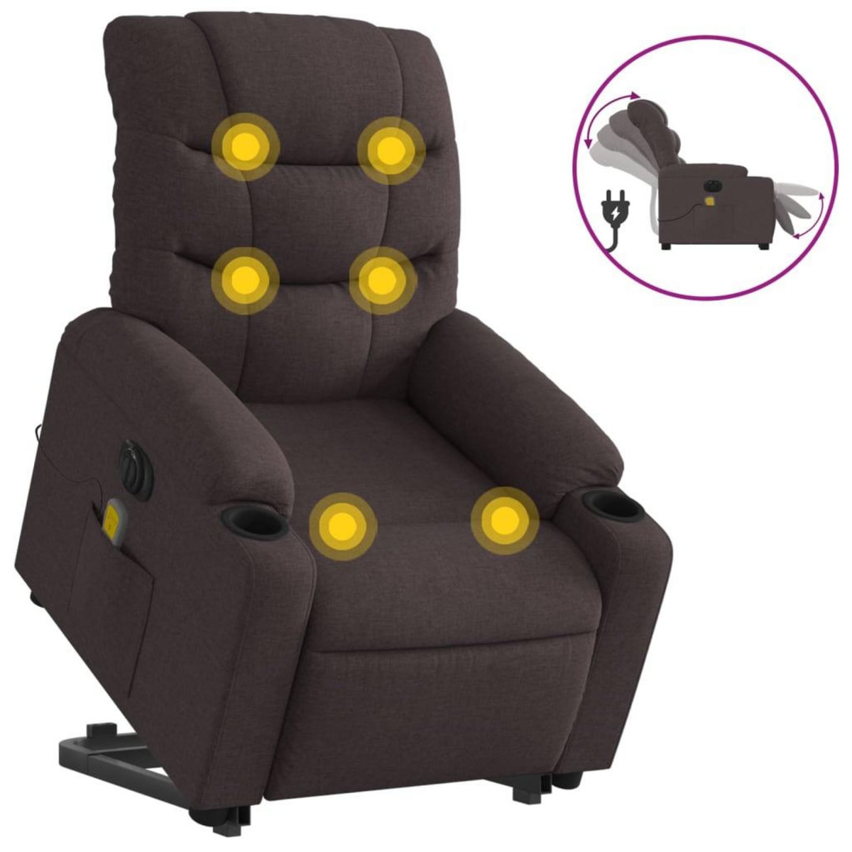 VIDAXL Fauteuil inclinable de massage electrique Marron fonce Tissu