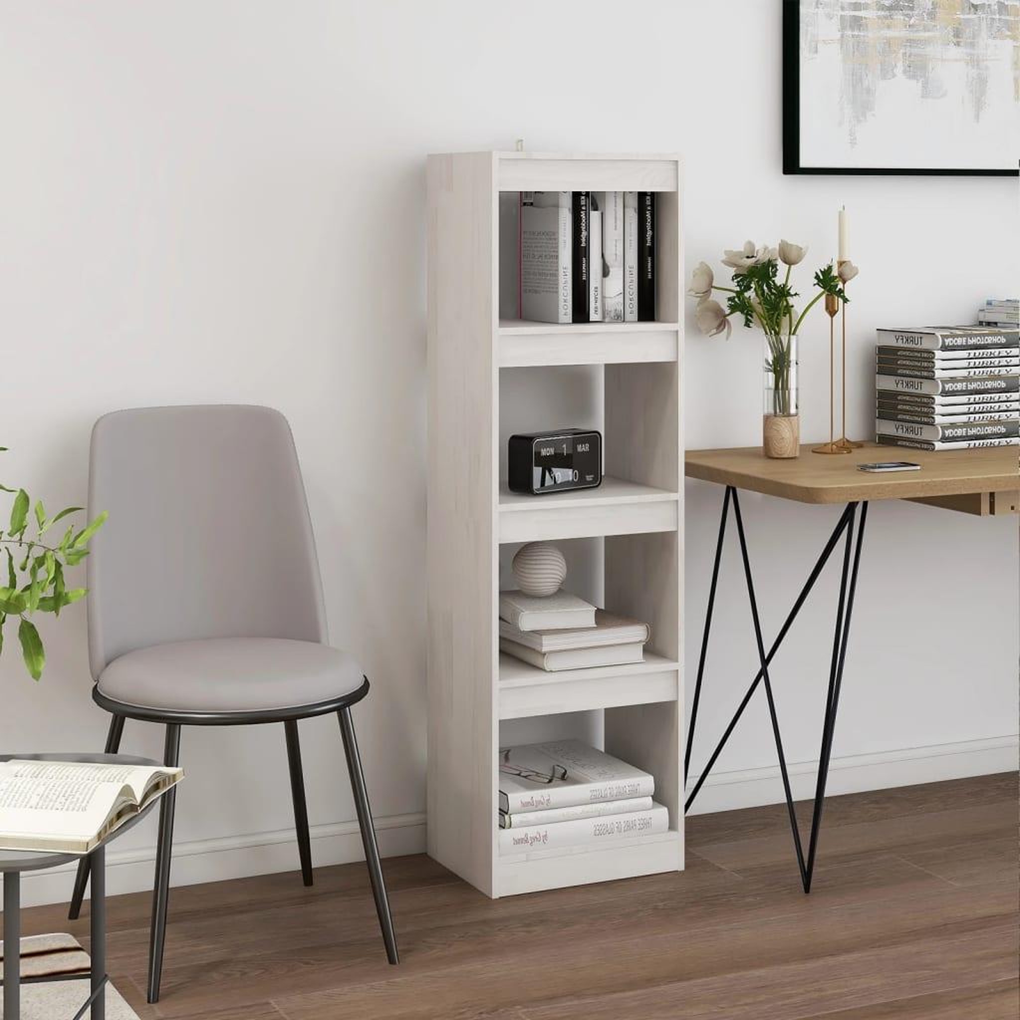 Voir la diapositive 1 : VIDAXL Bibliotheque/Separateur de piece Blanc 40x30x135,5cm Pin massif
