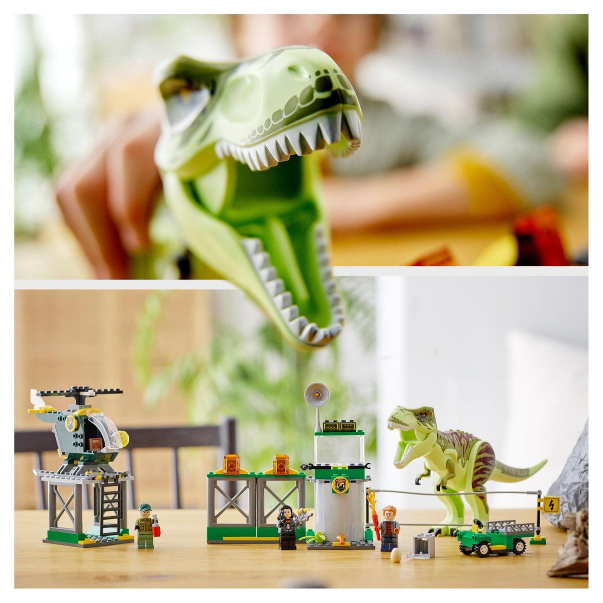 LEGO Jurassic World 76944 L'Évasion du T. Rex, Figurines et Jouet de Dinosaures, Avec Voiture, Hélicoptère et Aéroport, Pour Enfants de 4 Ans et Plus