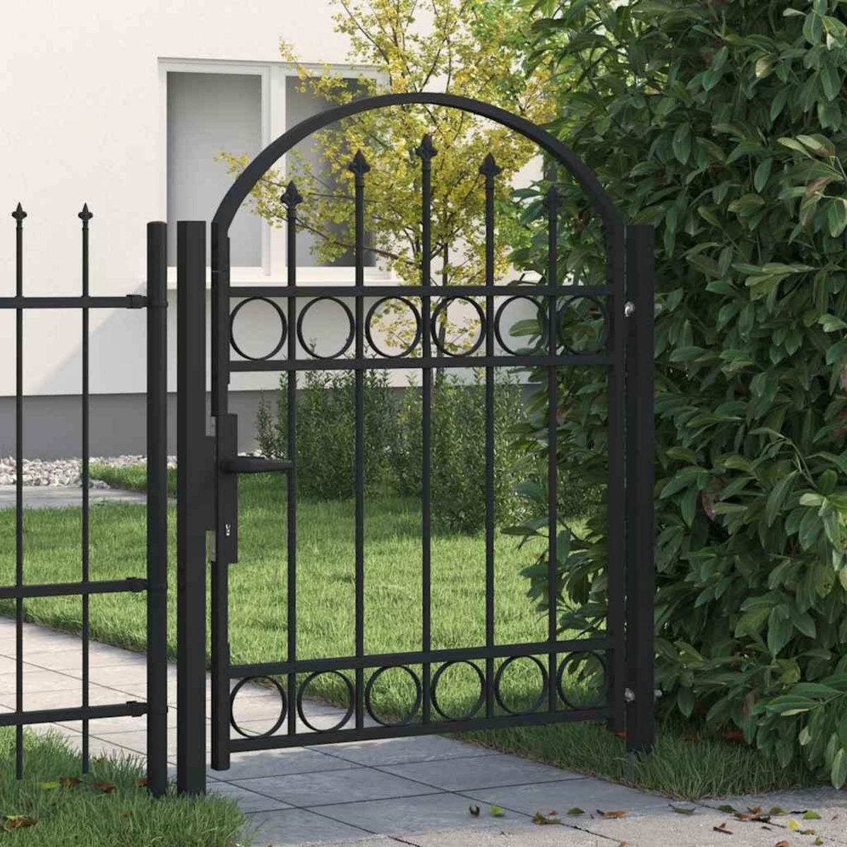 VIDAXL Portail de cloture avec partie superieure arquee en acier 104 x 125 cm Noir