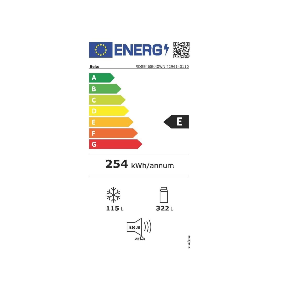 Beko Réfrigérateur combiné 70cm 437l brassé - RDSE465K40WN