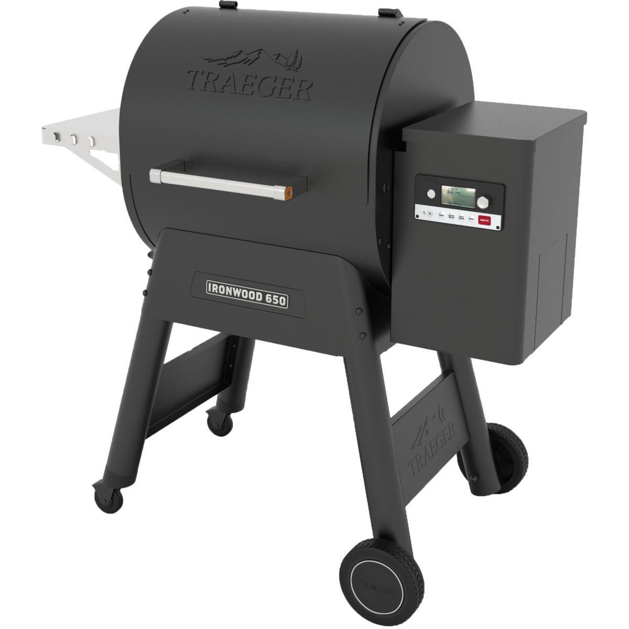 Voir la diapositive 4 : TRAEGER Barbecue pellet ironwood 650 noir sur chariot, grille haute 56x26.5 cm, grille basse 56x48 cm