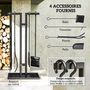 Voir la diapositive 4 : OUTSUNNY Serviteur de cheminée moderne 5 pièces - balai, pelle, pince, tisonnier, support - métal noir
