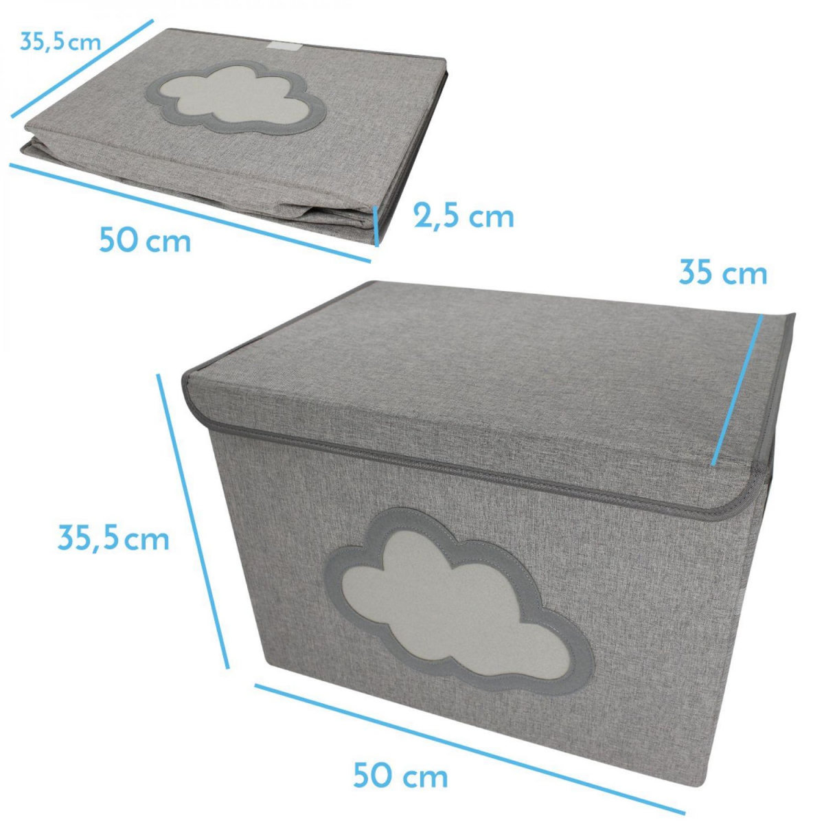 Monsieur Bébé Boite de rangement, coffre à jouets pour enfant avec couvercle - 50 x 35.5 x 35 cm - Gris Nuage