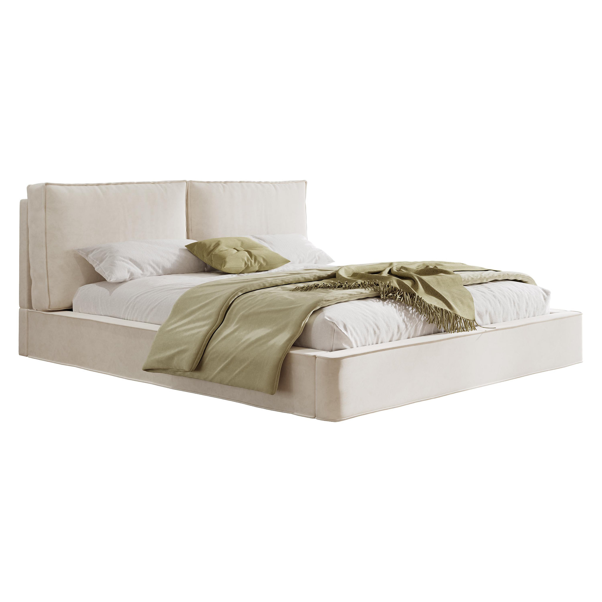 MERAX Lit double avec sommier et tête de lit rembourrée chenille. Coloris disponibles : Beige