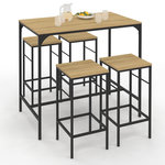 ID MARKET Ensemble table haute de bar DETROIT 100 cm et 4 tabourets bois et métal noir design industriel