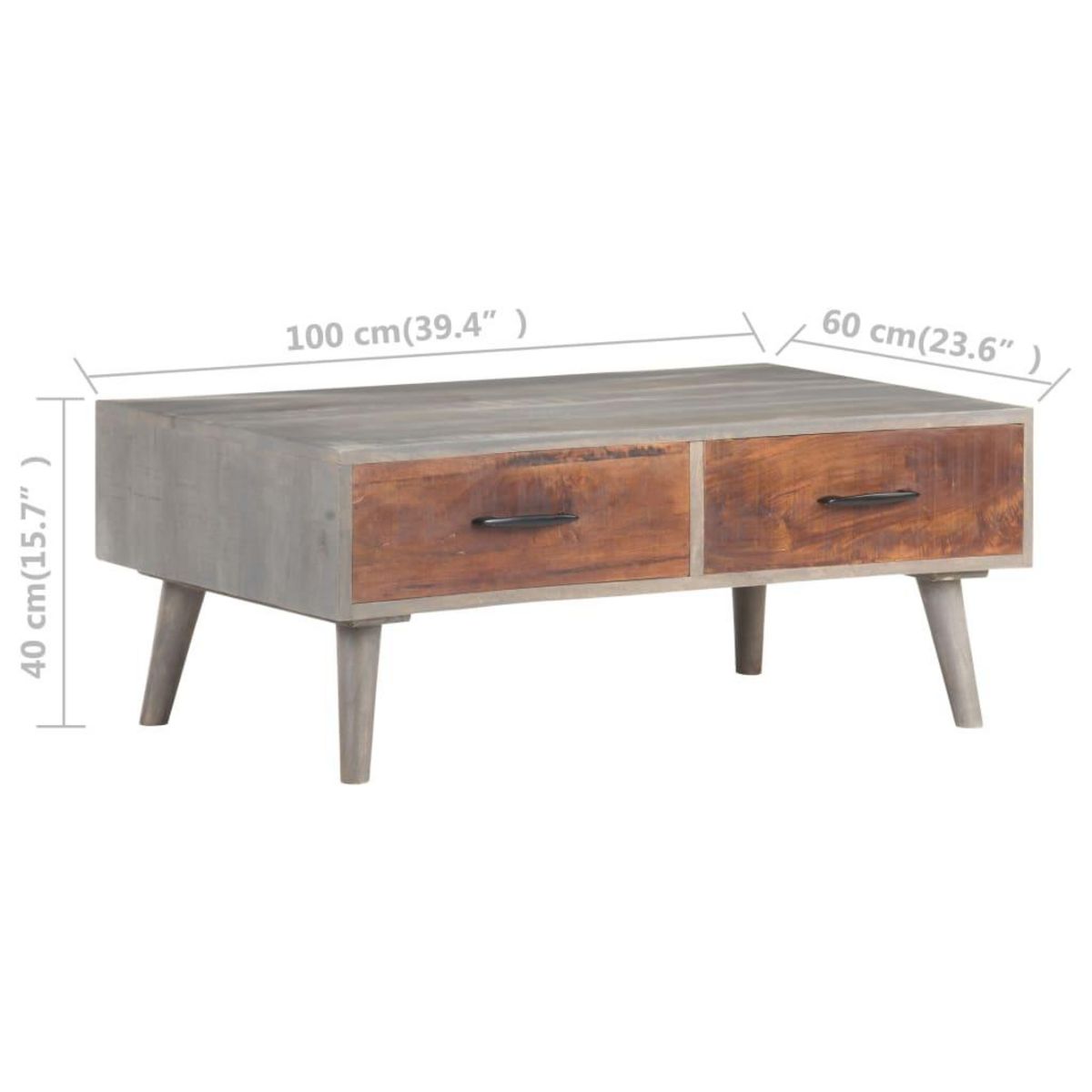 VIDAXL Table basse Gris 100x60x40 cm Bois massif de manguier brut
