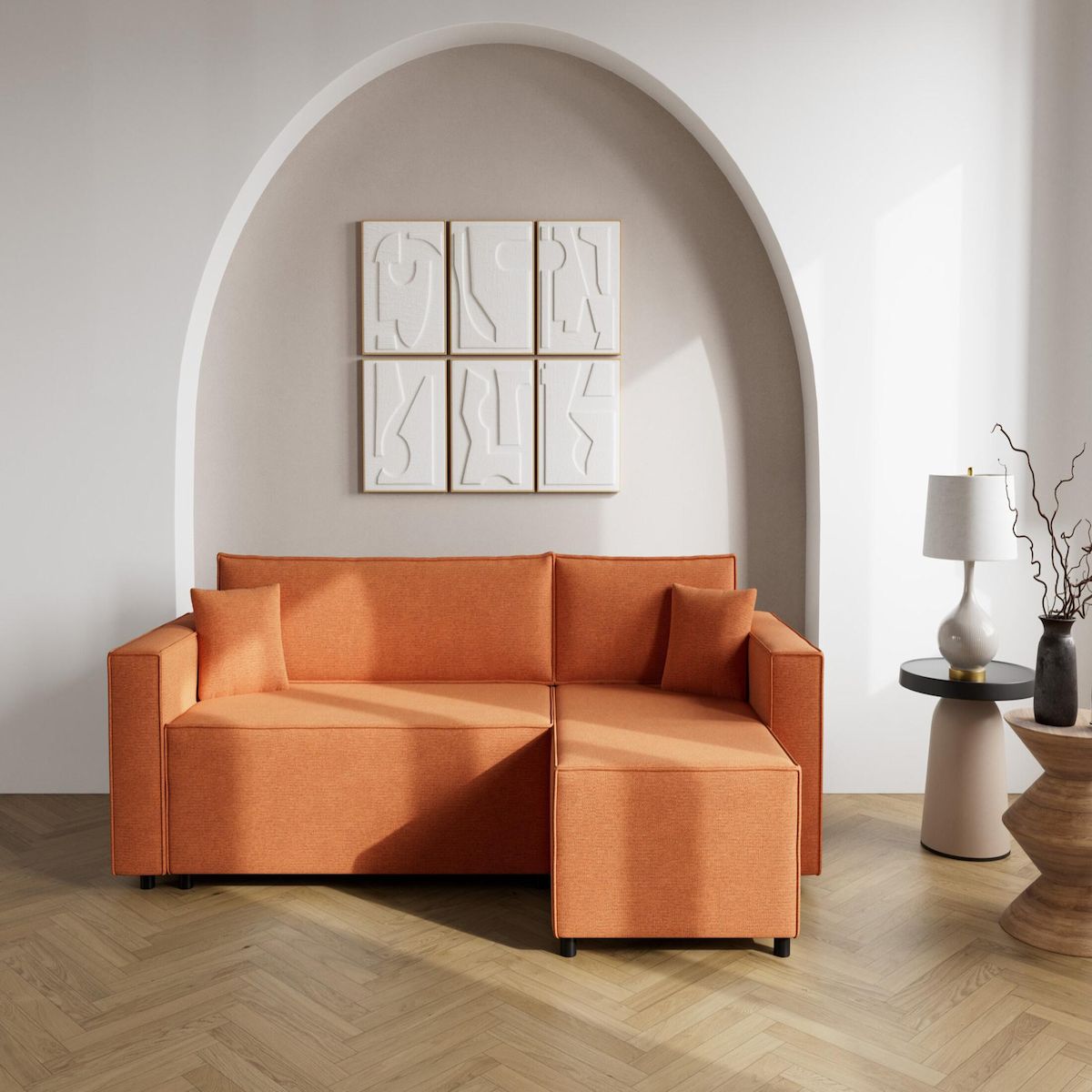 BEST MOBILIER Jonas - canapé d'angle réversible 4 places convertible avec coffre en tissu texturé