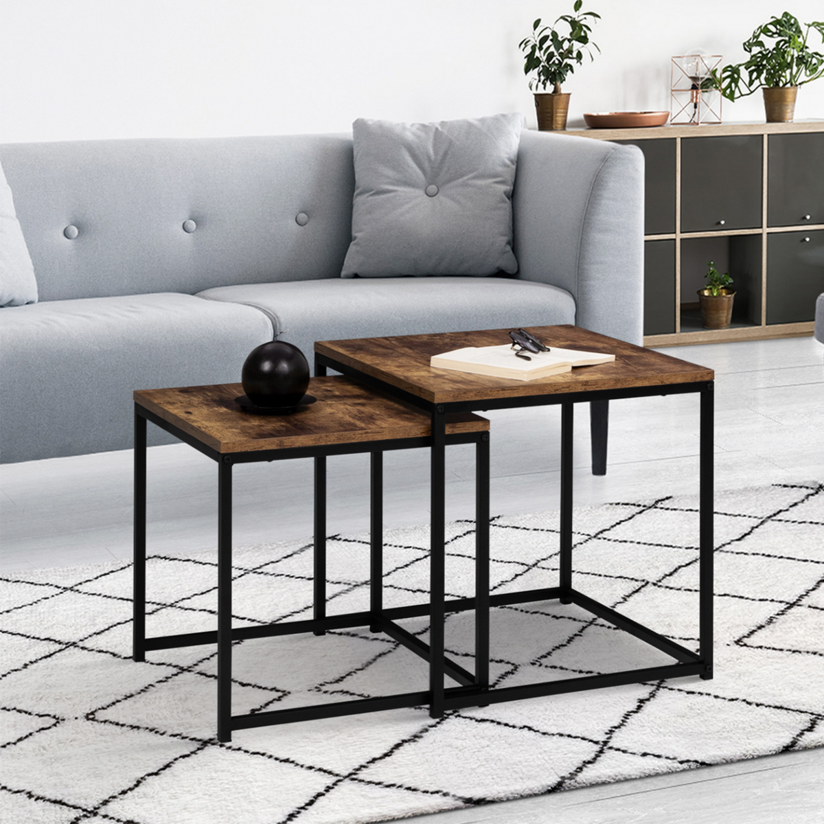 ID MARKET Lot de 2 tables basses gigognes DAYTON 40/45 effet vieilli design industriel