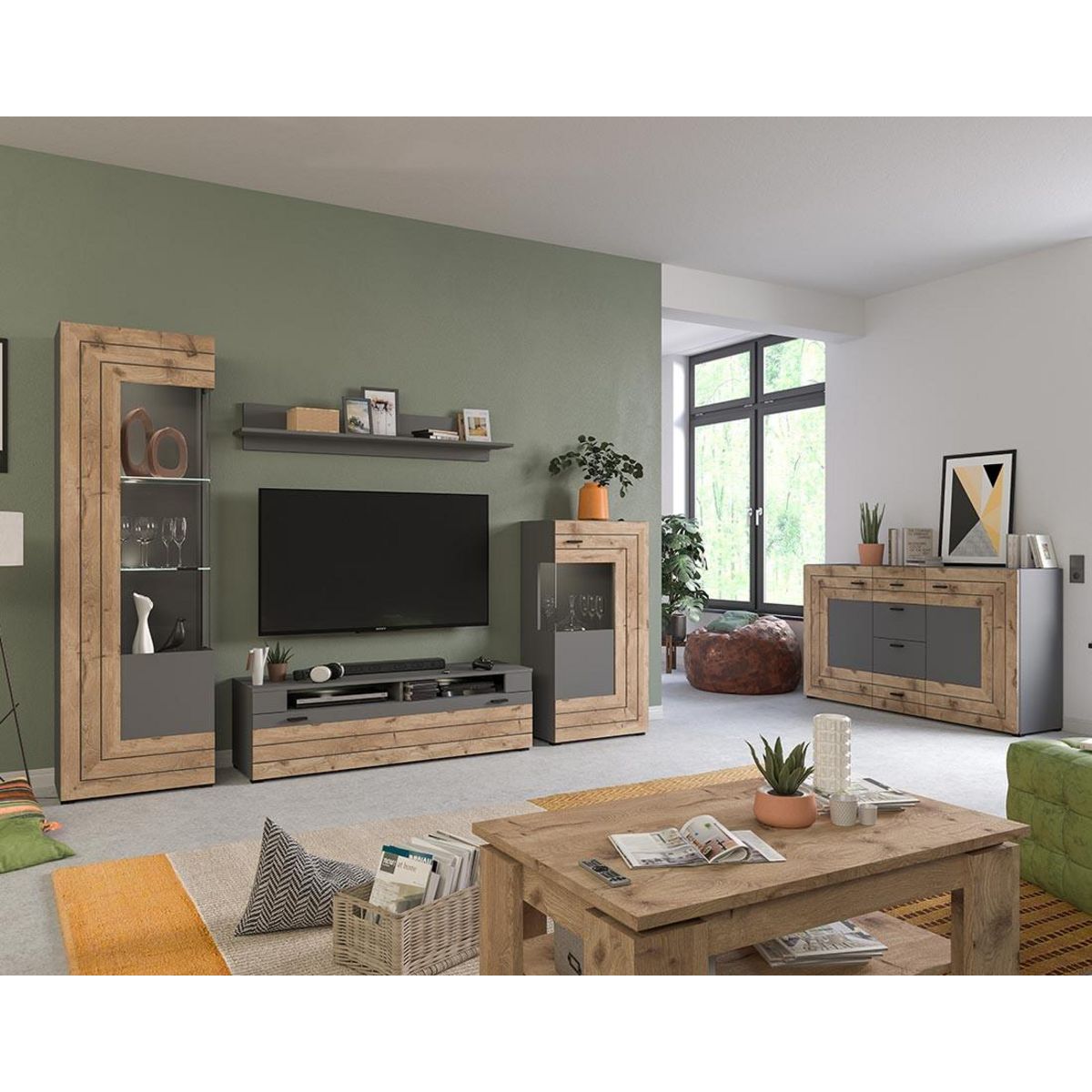 BEST MOBILIER Wexford - vitrine - gris et effet bois - 60x194 cm