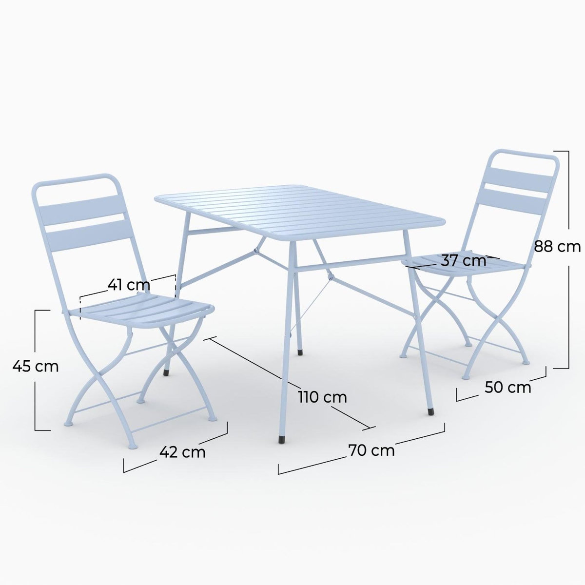 Rendez vous déco Table et chaises de jardin pliantes 4 personnes en métal bleu-Yumi