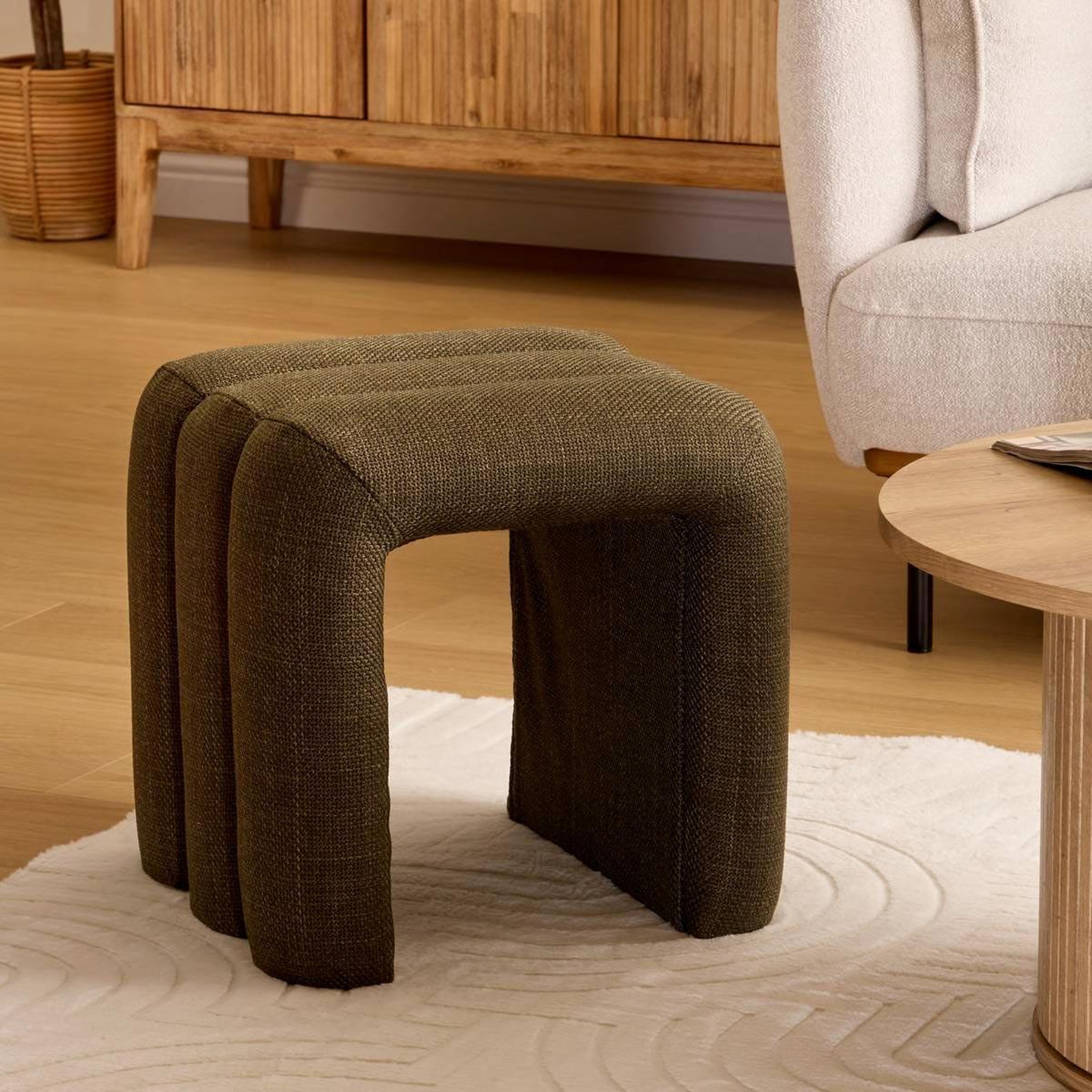 Voir la diapositive 6 : ATMOSPHERA Pouf 3 arches en tissu  sisco  44cm kaki