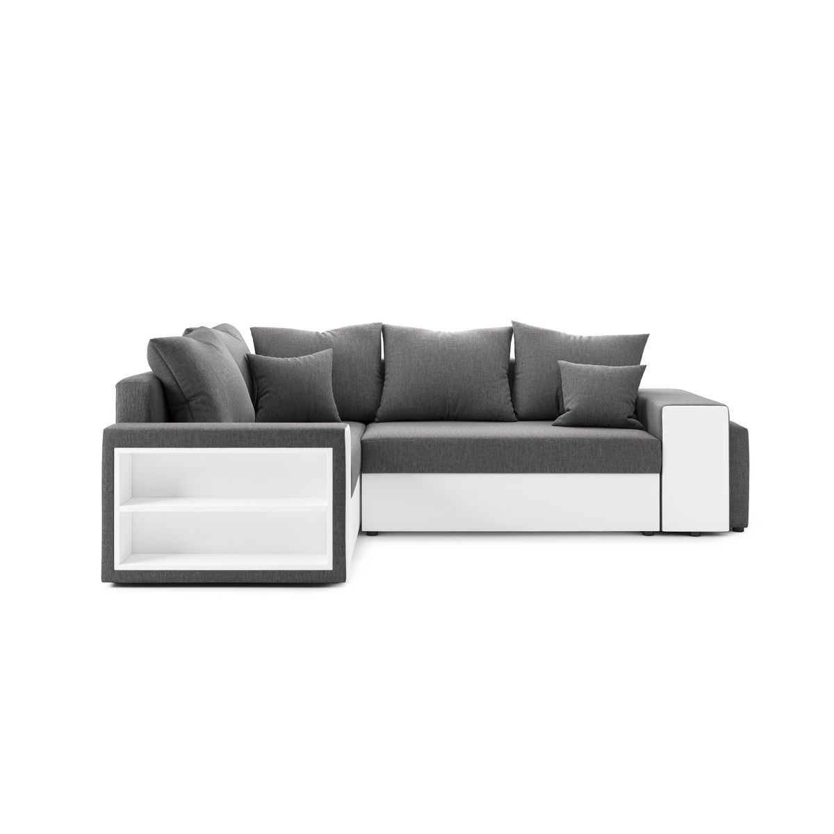 Canapé d'angle convertible réversible 5 places avec étagères et poufs intégrés AUSTIN XL