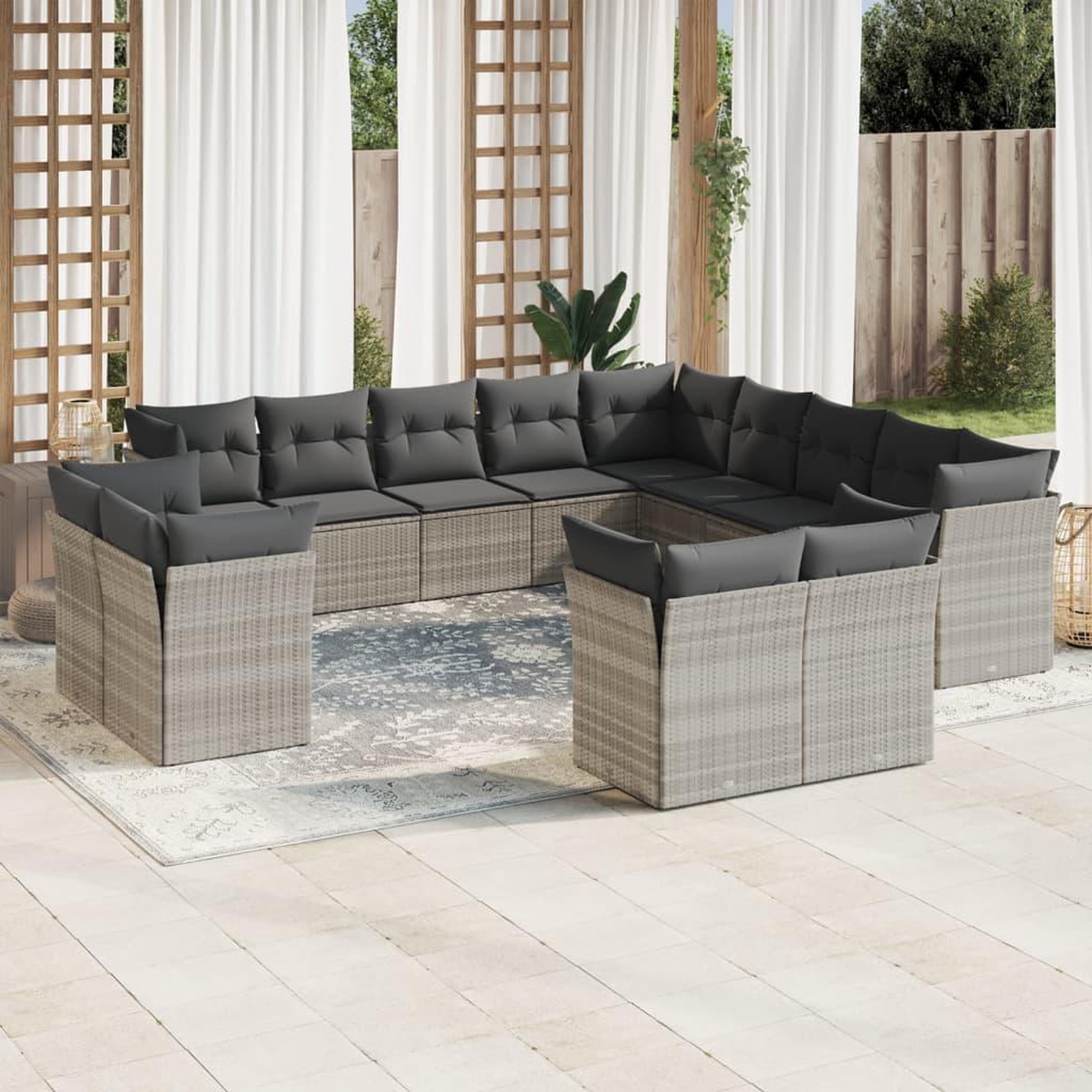 VIDAXL Salon de jardin avec coussins 13 pcs gris clair resine tressee