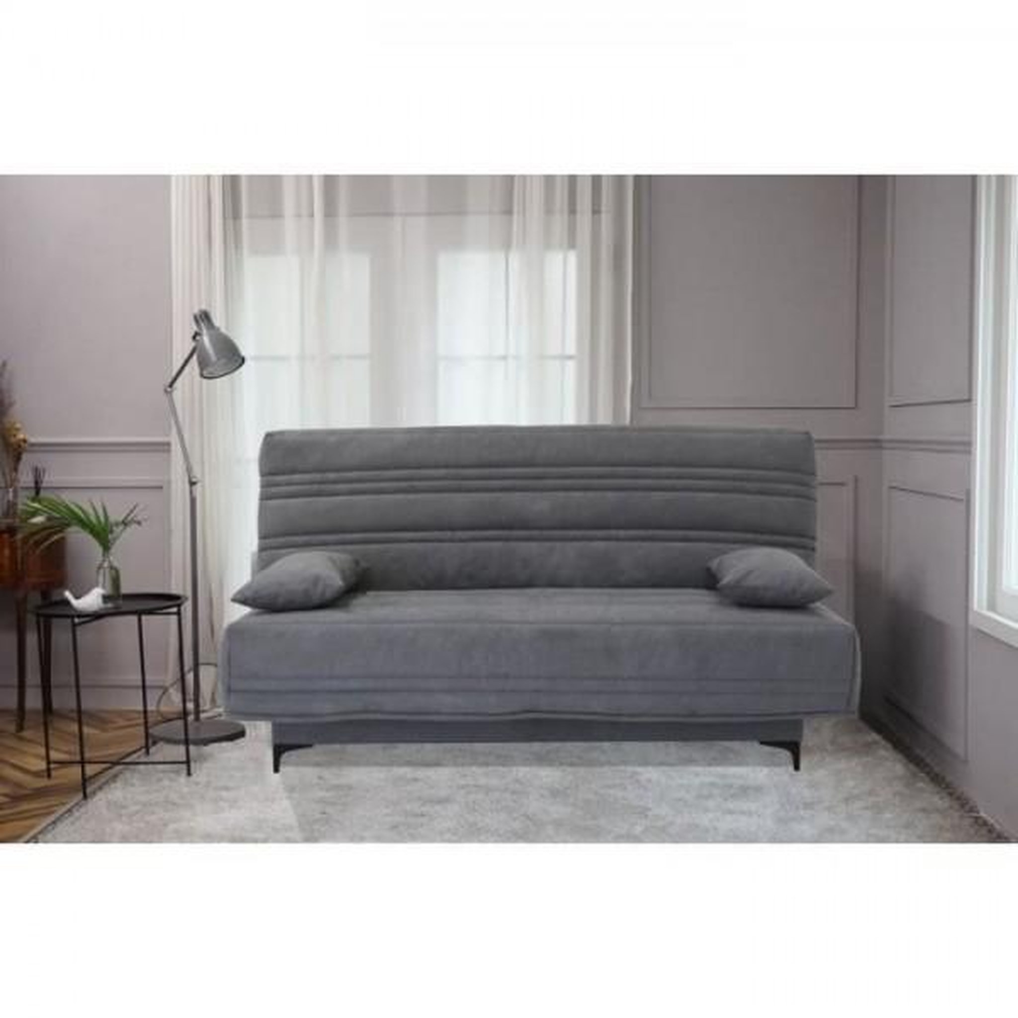 Voir la diapositive 2 : MARKET24 Banquette clic clac 3 places - Tissu gris moyen - L199 x P96 x H103 cm - KRISTEN - Style contemporain