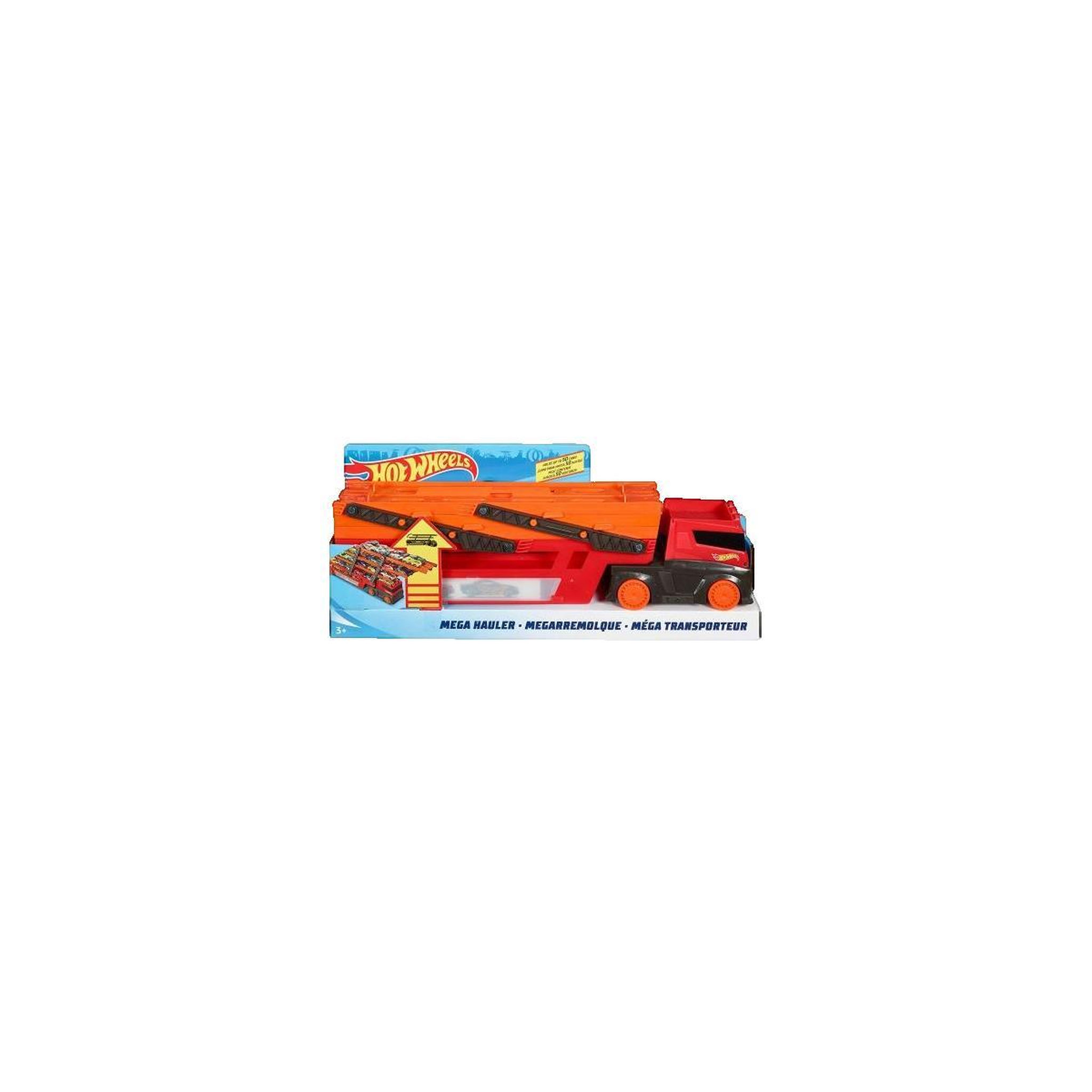 Voir la diapositive 2 : Hot Wheels Petit véhicule Hot Wheels Méga Transporteur rouge et orange