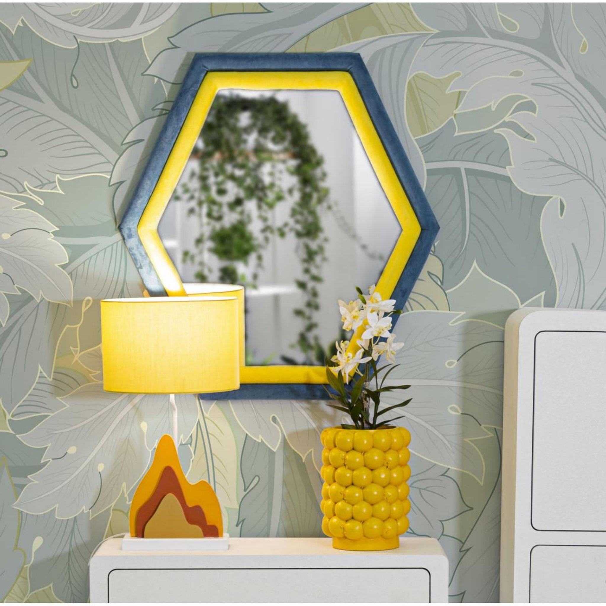 Voir la diapositive 5 : Paris Prix Miroir mural en velours  tony  80cm bleu & jaune