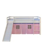HomeStyle4U Lit mi-hauteur avec rideaux rose pale et toboggan