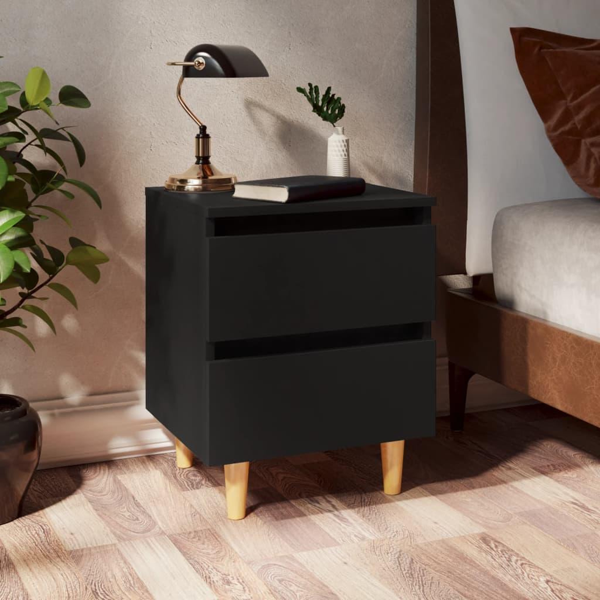 Voir la diapositive 1 : VIDAXL Tables de chevet avec pieds en pin 2 pcs Noir 40x35x50 cm