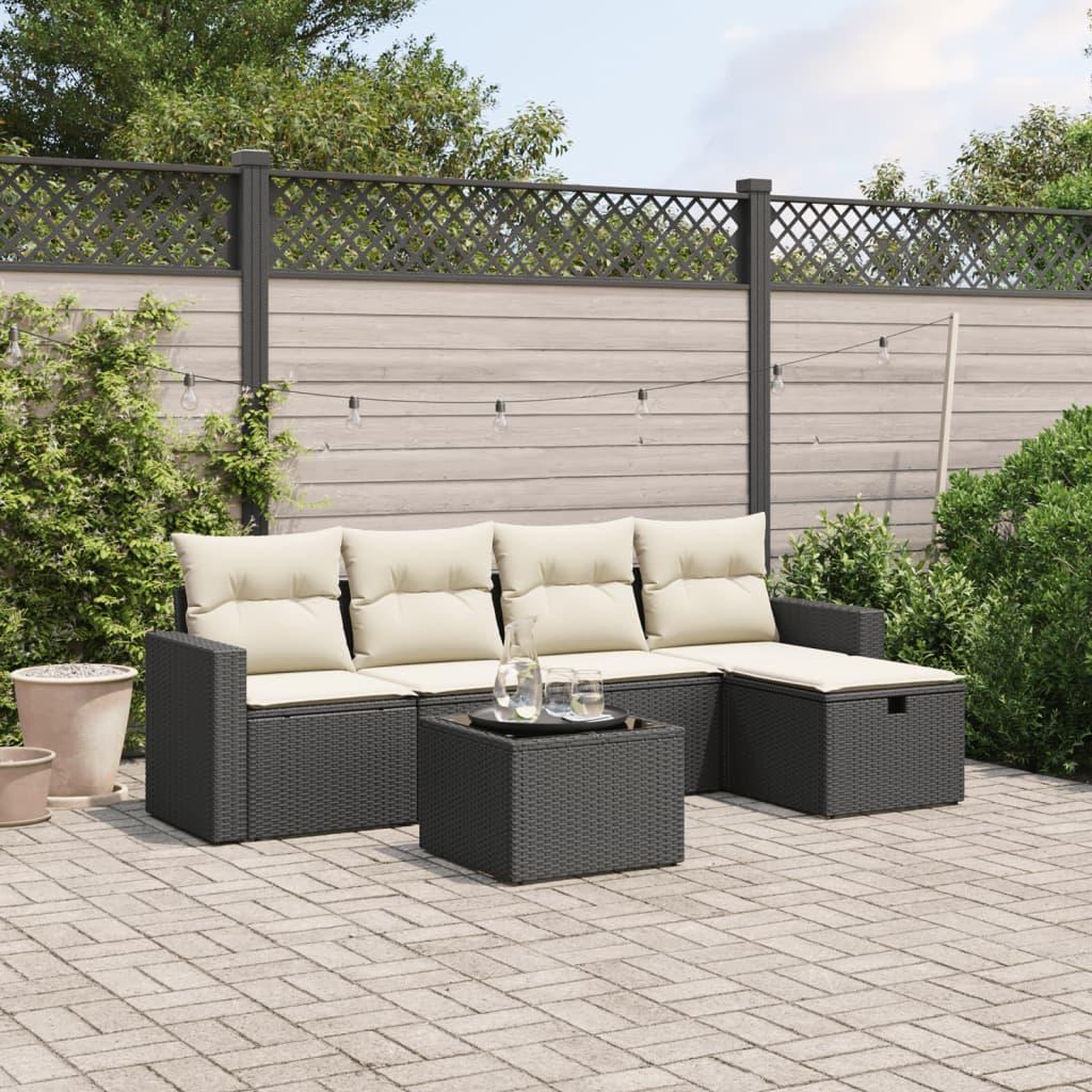VIDAXL Salon de jardin 6 pcs avec coussins noir resine tressee