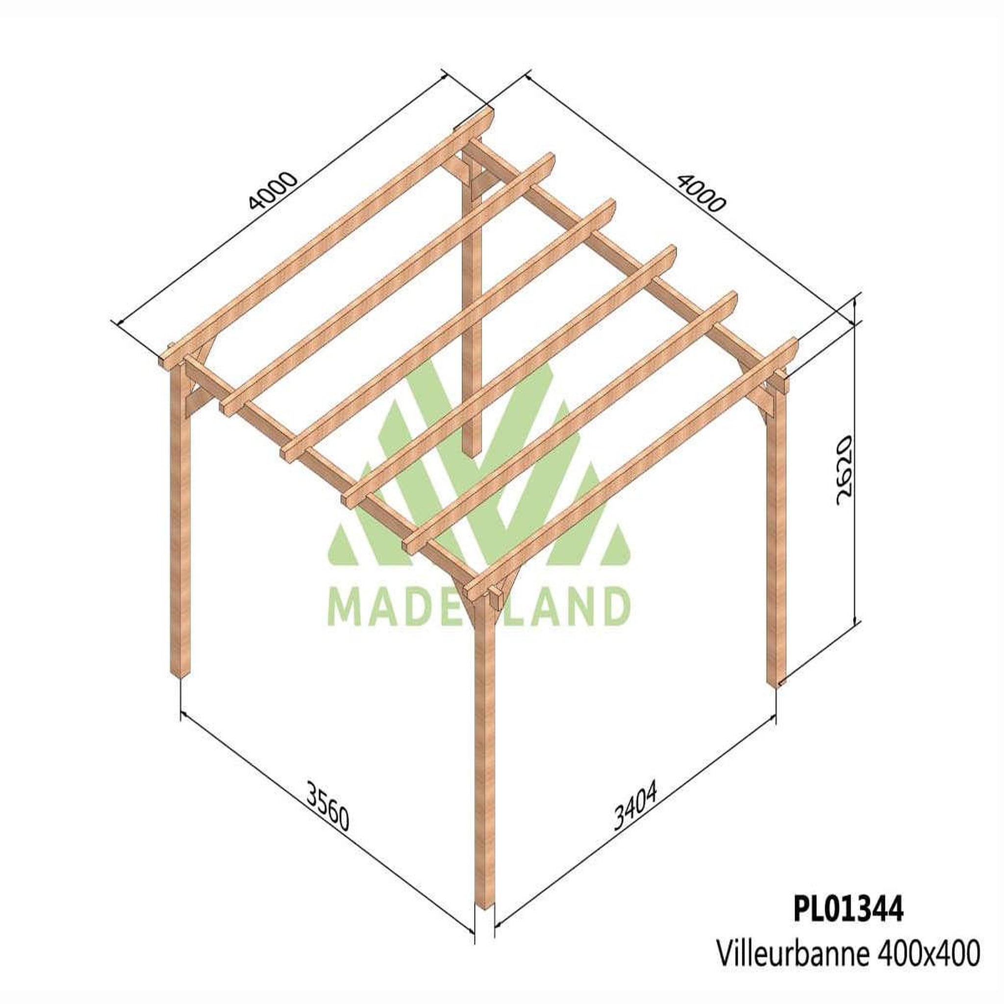 Voir la diapositive 2 : JARDIDECO Pergola en bois lamellé-collé villeurbanne 400 x 400 cm - maderland