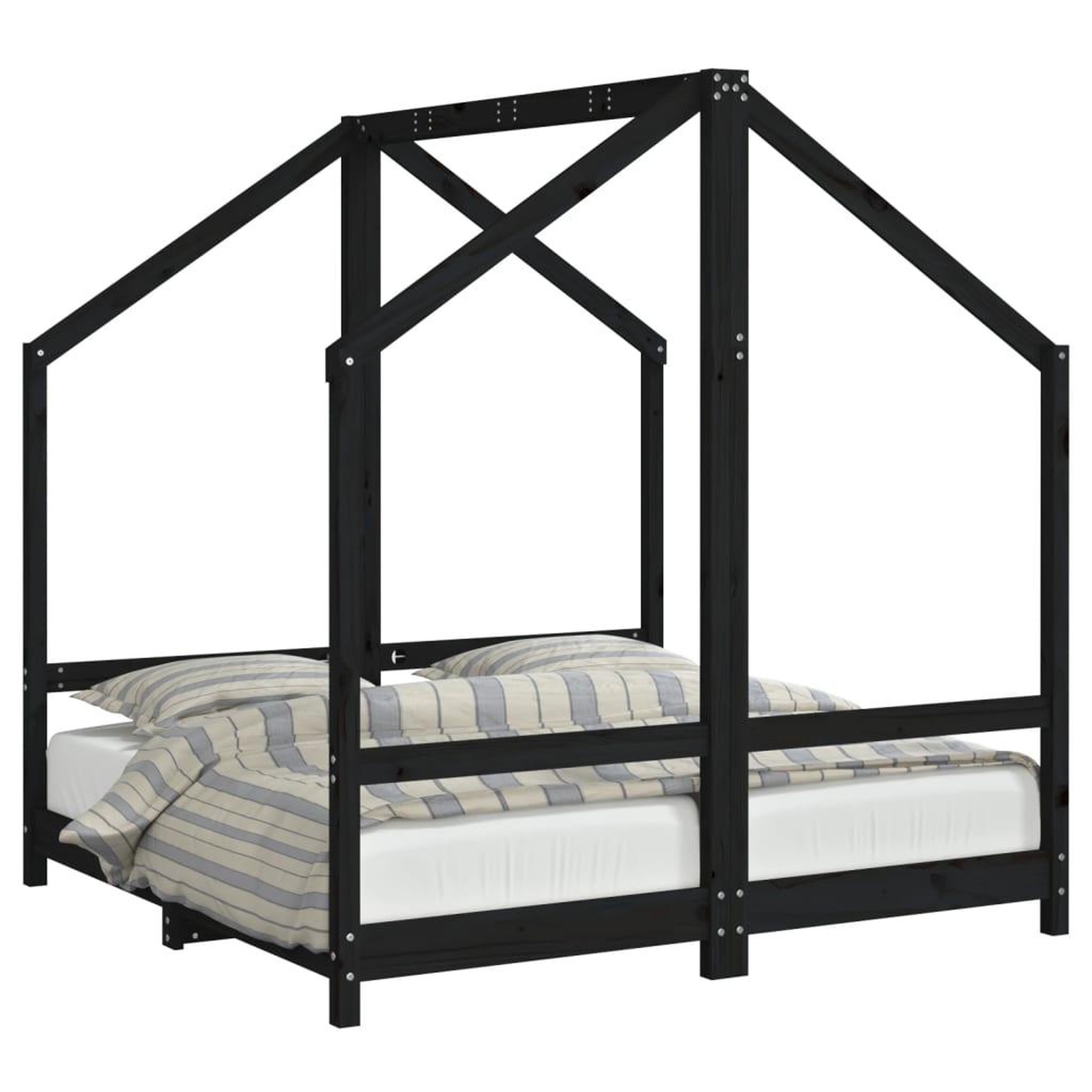 Voir la diapositive 2 : VIDAXL Cadre de lit pour enfant noir 2x(70x140) cm bois de pin massif