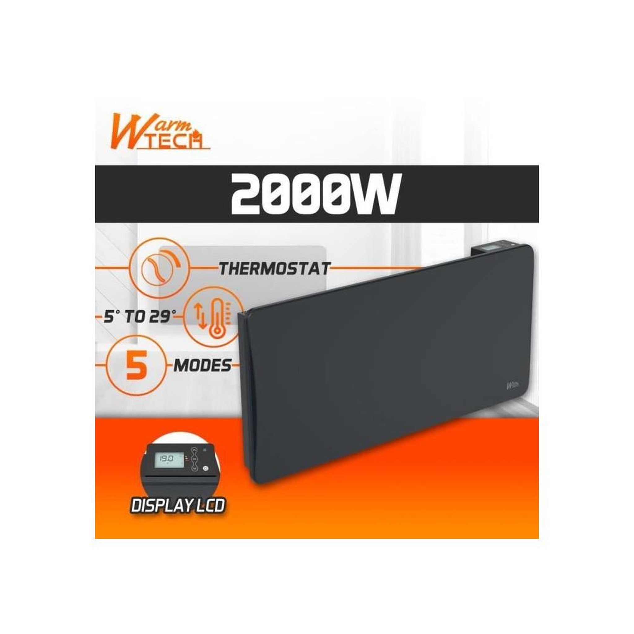 Voir la diapositive 2 : Warmtech Radiateur fixe à inertie céramique WTZEUS20-N 2000 W noir, pilotage fil pilote 6 ordres, thermostat LCD, détection fenêtre ouverte, IP24