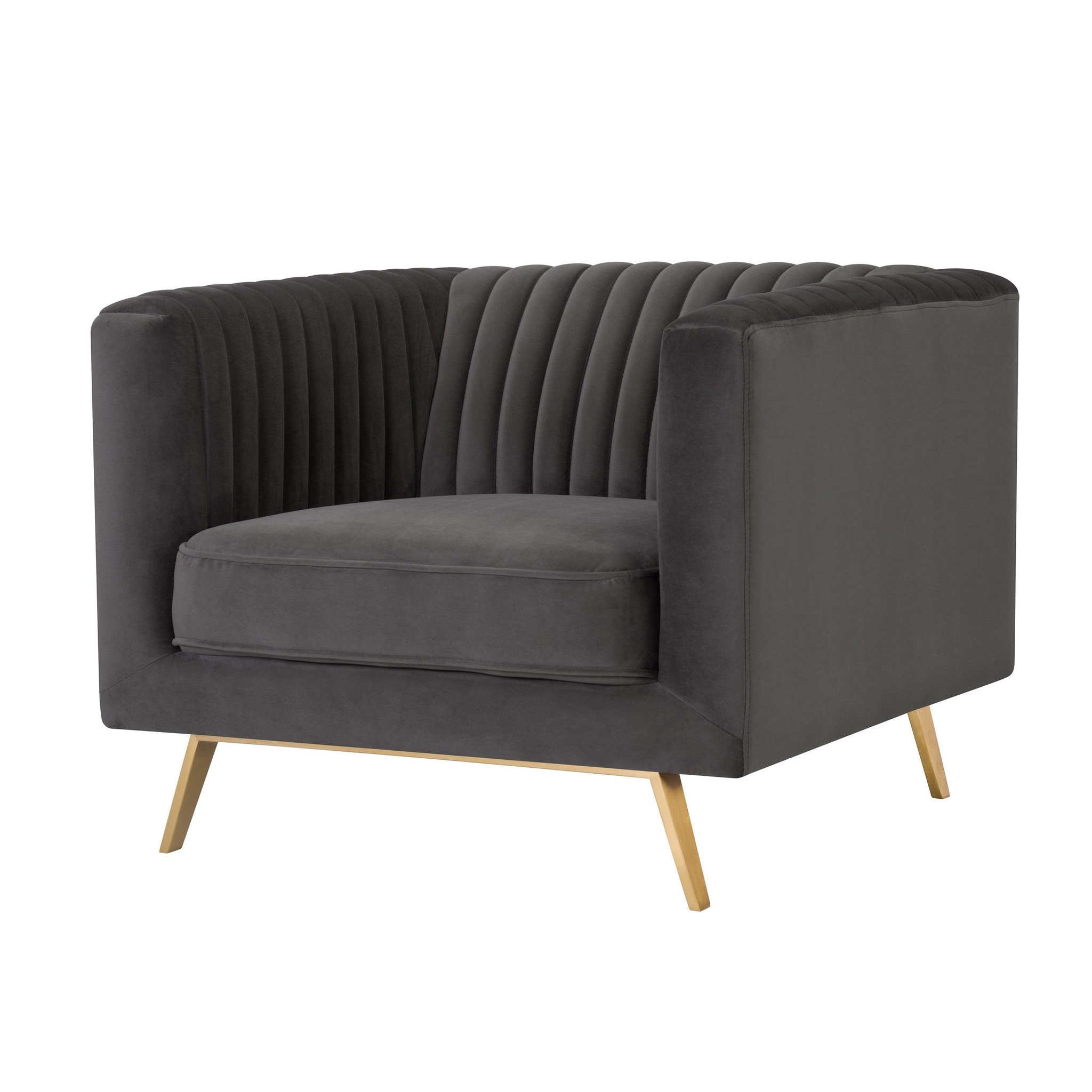 Voir la diapositive 2 : MAISON PAVANE Fauteuil en velours gris et pieds en métal doré-gatsby