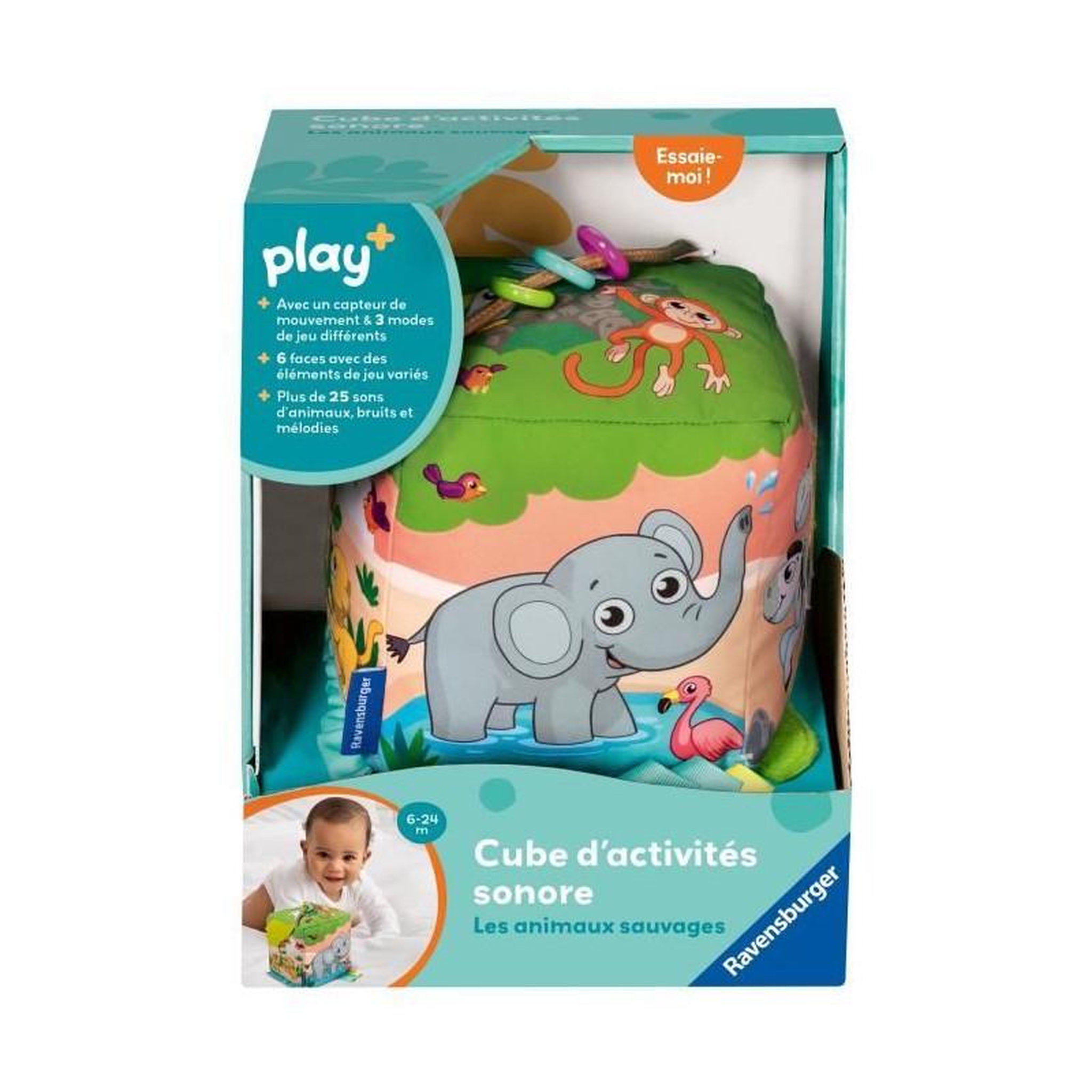RAVENSBURGER Ravensburger -PLAY + - Mon cube d'activités sonore les animaux sauvages - Des 6 mois - version française - 34009