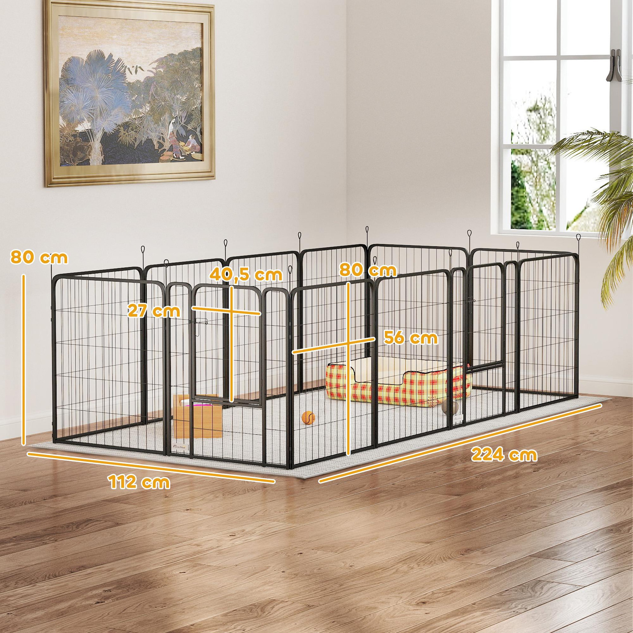 Voir la diapositive 3 : PAWHUT Parc enclos chien modulable pliable 12 panneaux h.80cm 2 portes verrouillables acier époxy noir