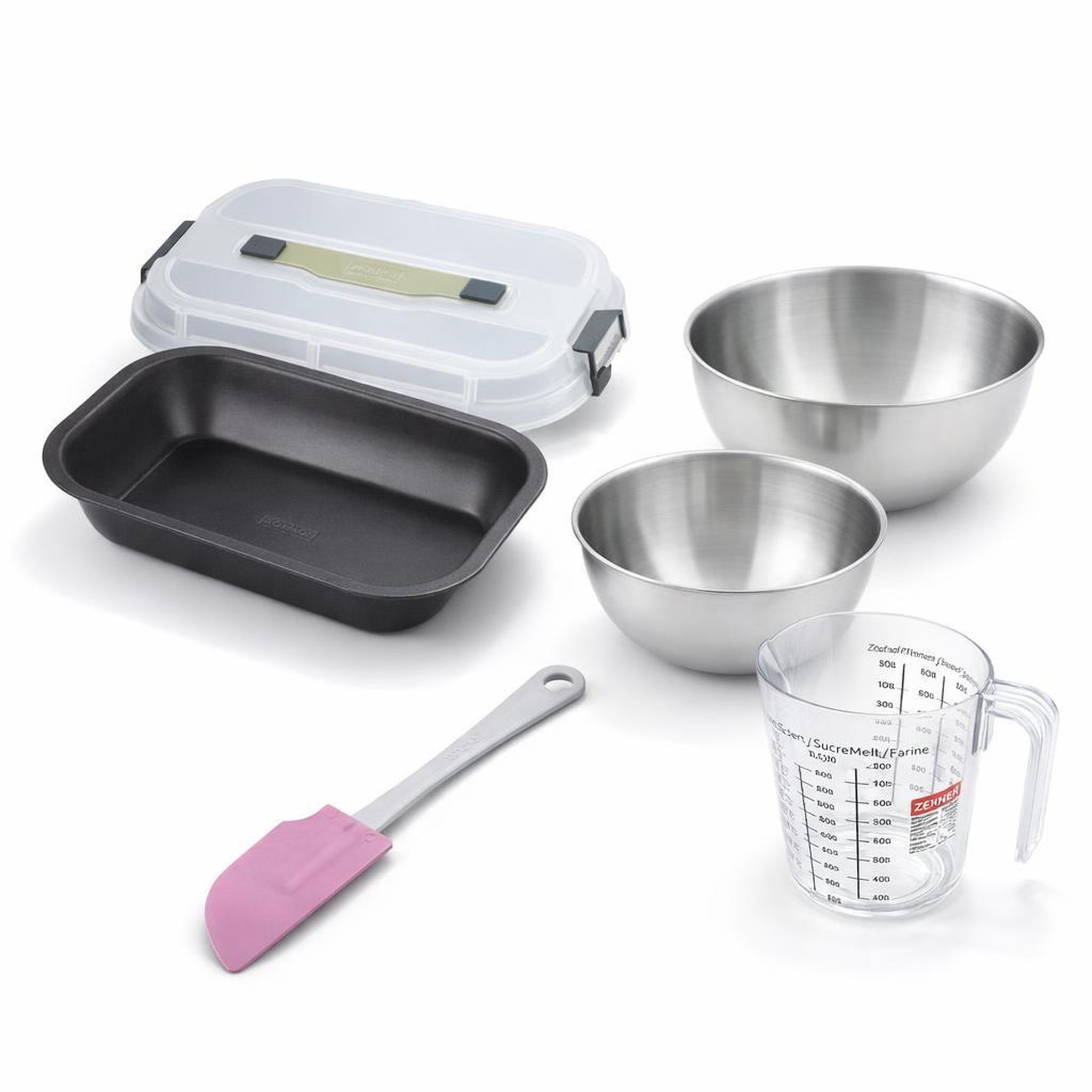 ZENKER Set de 5 ustensiles de pâtisserie moule à gâteaux bol spatule pâtisserie et verre doseur zenker bake click and go