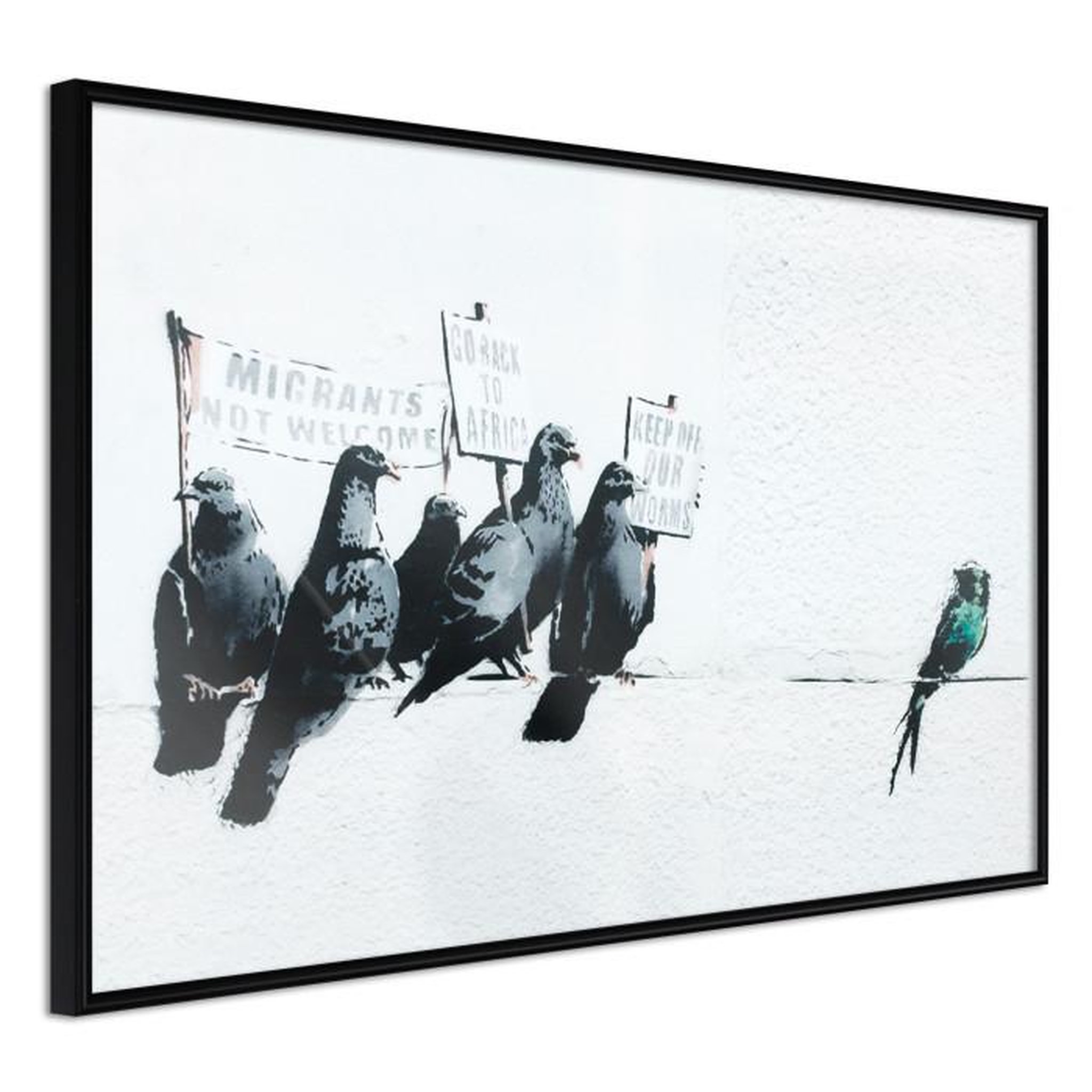 Paris Prix Affiche Murale Encadrée  Banksy Pigeons. Coloris disponibles : Jaune, Noir