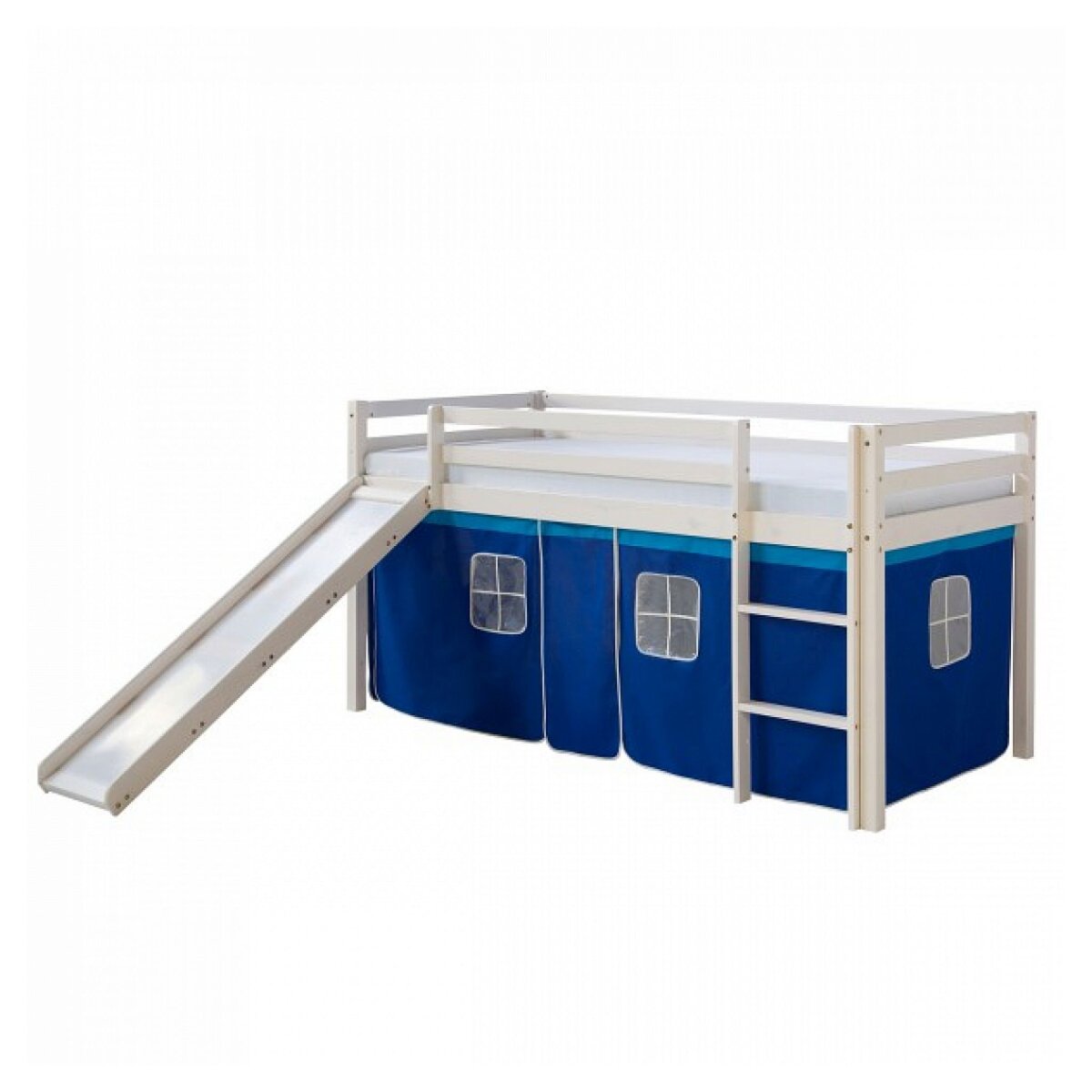 HomeStyle4U Lit mihauteur avec rideaux et toboggan bleu pas cher