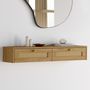 Voir la diapositive 2 : ID MARKET Etagère murale console d'entrée HANAE 2 tiroirs effet naturel cannage