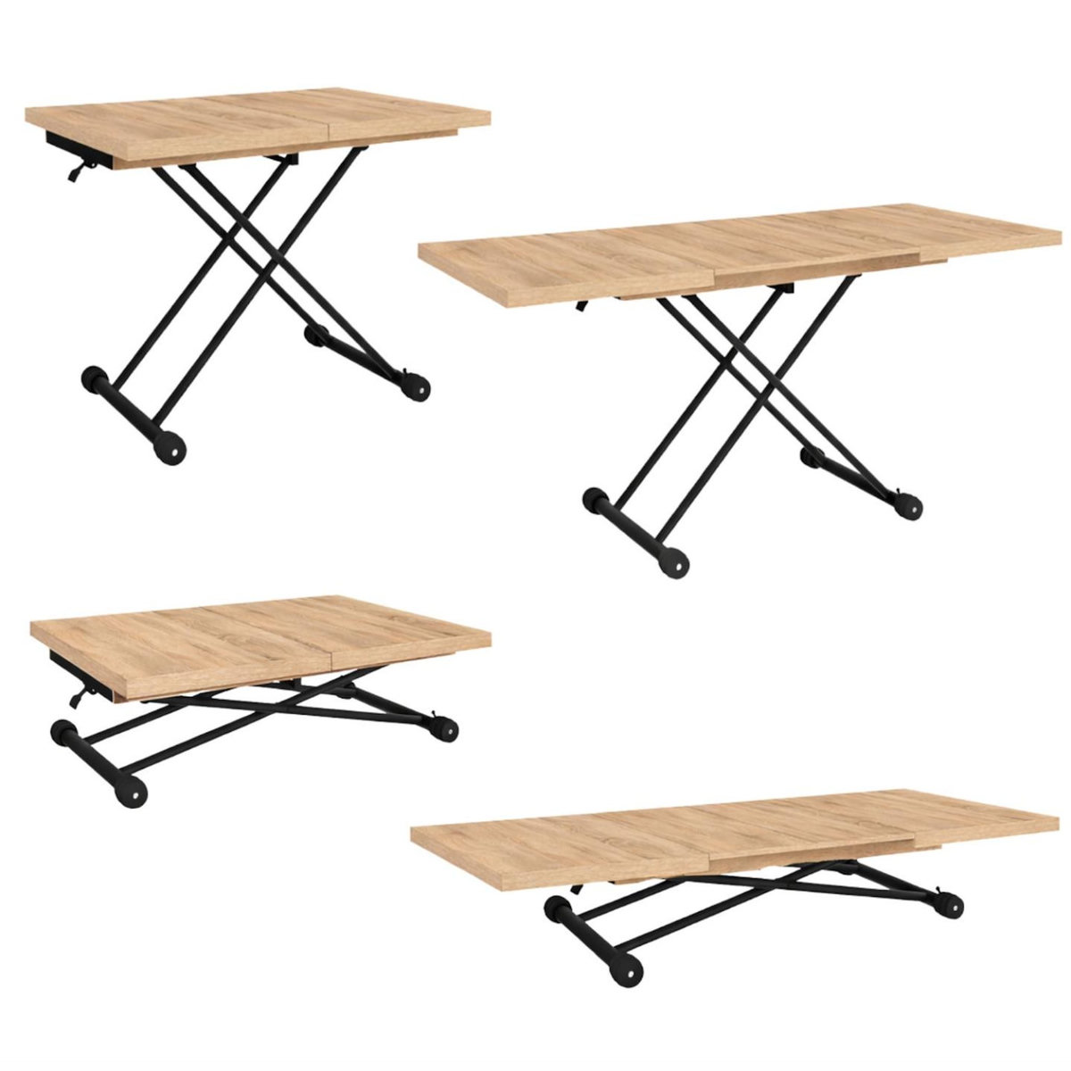 ID MARKET Table basse extensible relevable en table à manger rectangulaire ALTURA 100-160 cm bois et noir design industriel