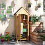 Voir la diapositive 4 : OUTSUNNY Armoire abri de jardin remise pour outils 3 étagères porte loquet toit pente bitumé dim. 77L x 54l x 179H cm bois sapin pré-huilé