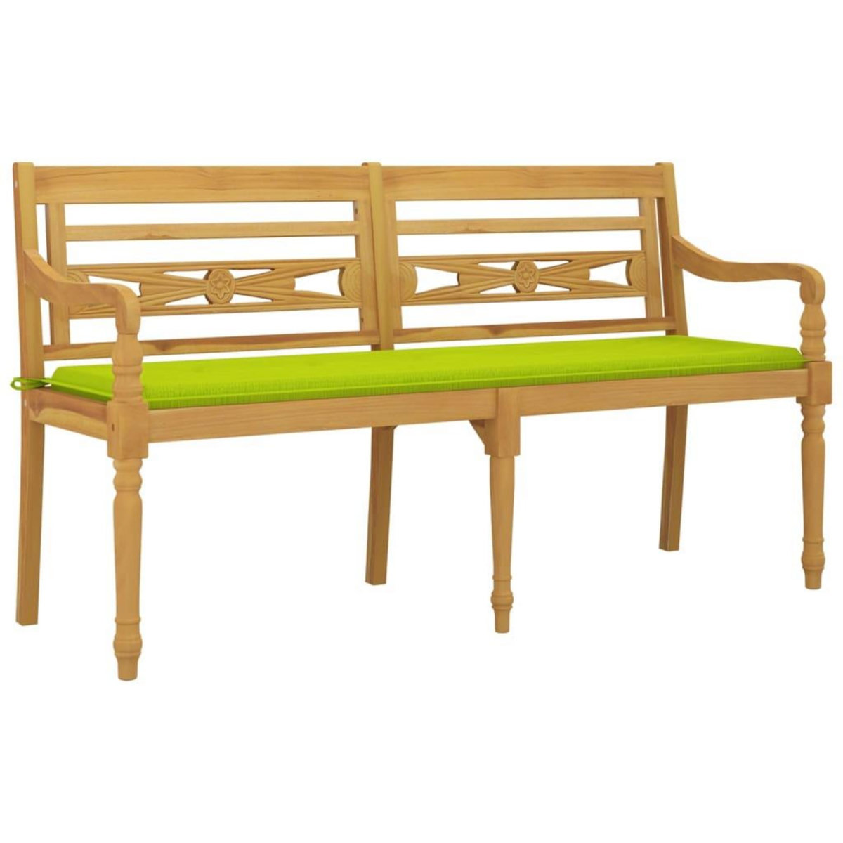 VIDAXL Banc Batavia avec coussin vert brillant 150 cm Bois teck massif