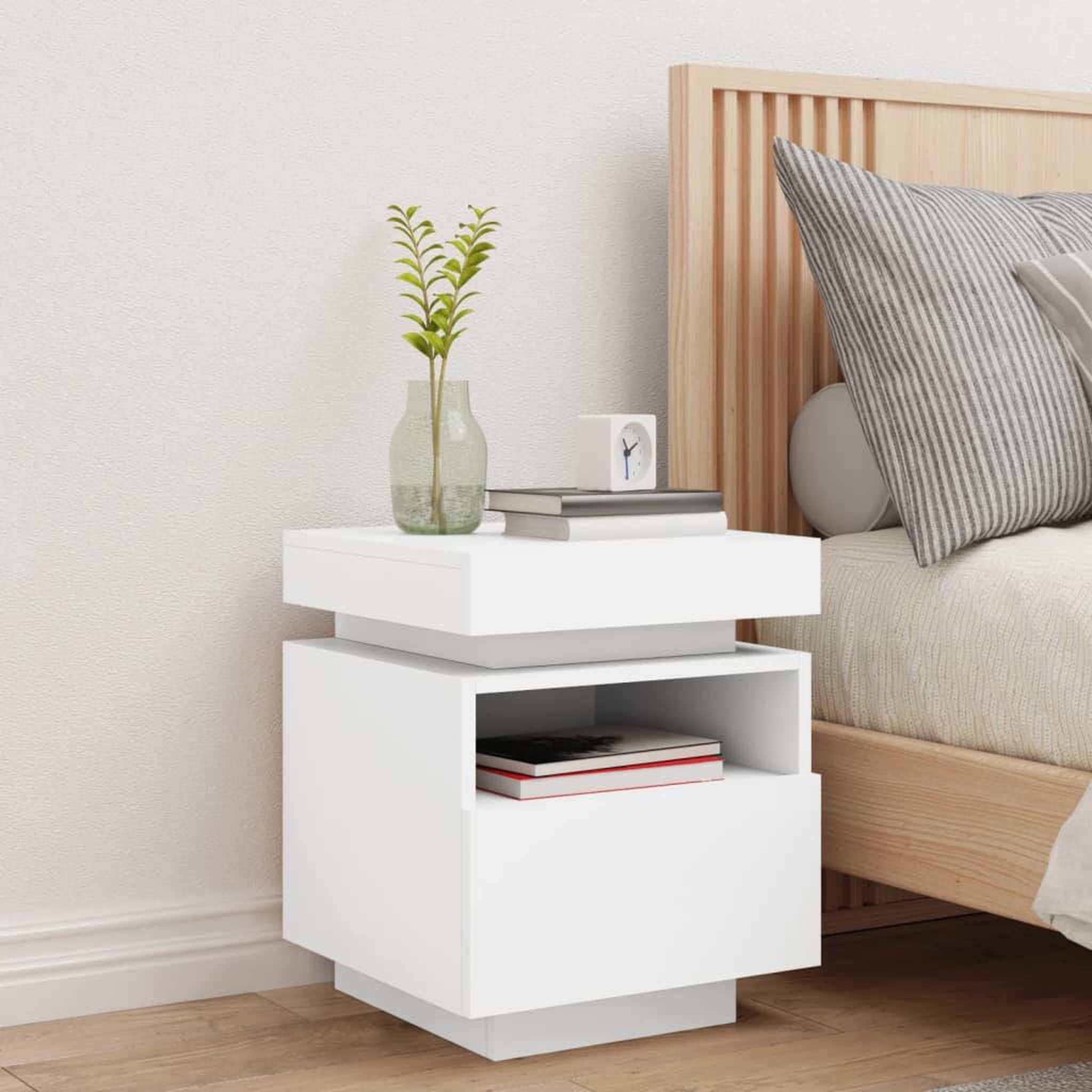 Voir la diapositive 3 : VIDAXL Armoire de chevet avec lumieres LED blanc 40x39x48,5 cm