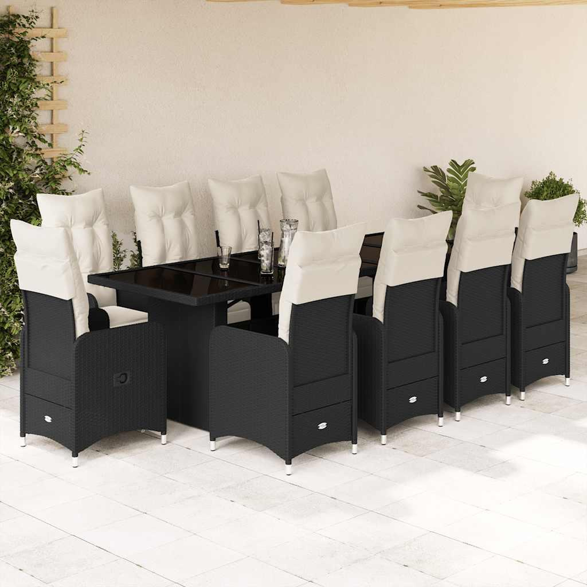 VIDAXL Ensemble de bistro de jardin 11 pcs coussins noir poly rotin