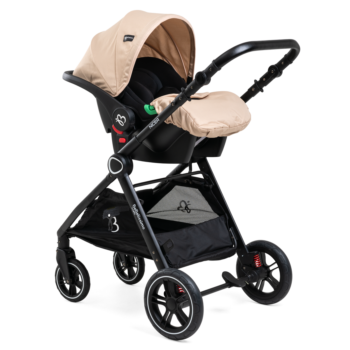 BEBELISSIMO BEBELISSIMO - Poussette combinée trio 3 en 1 - siège auto 0m – landau  – dès la naissance – jusqu'à 22kg – Nicea - beige