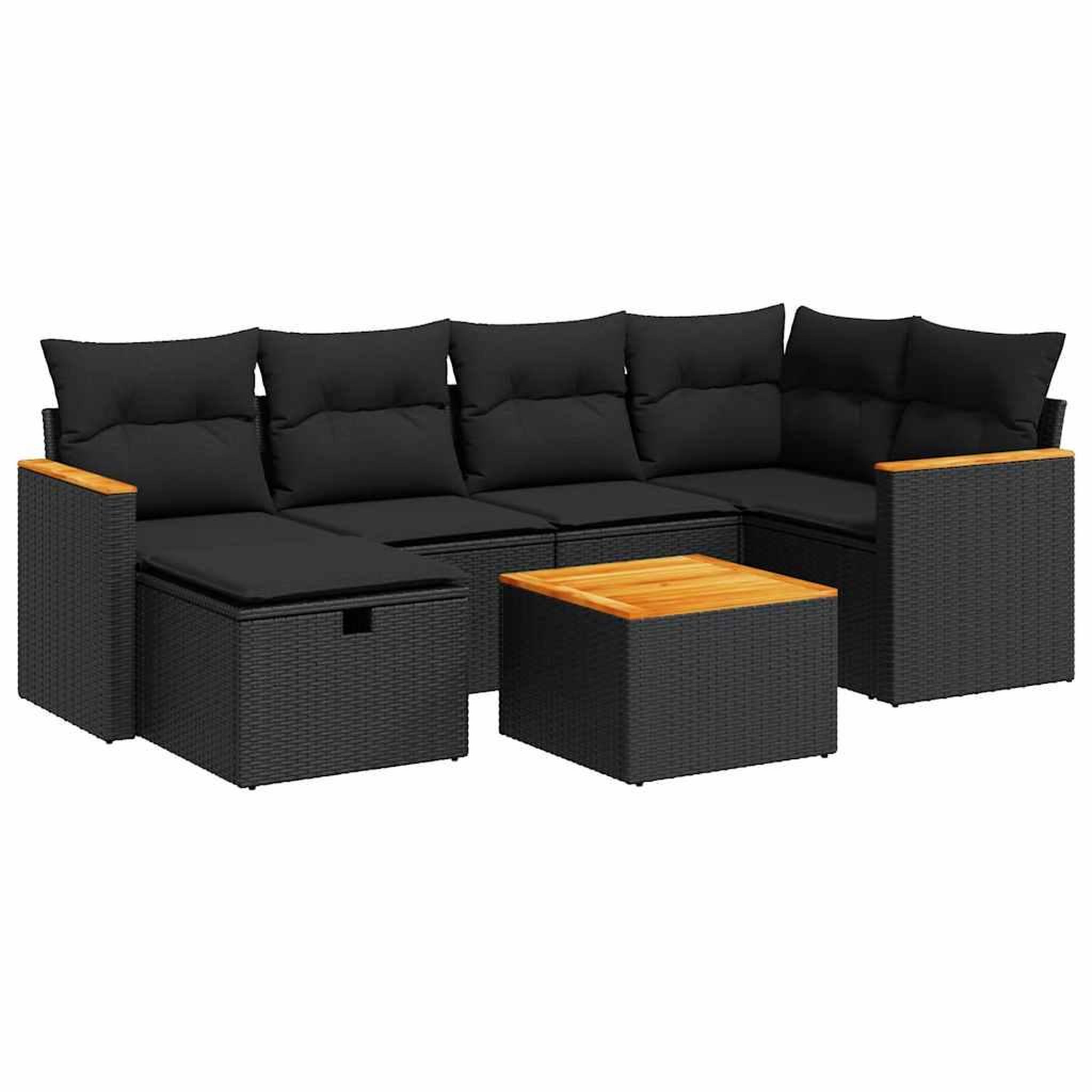 Voir la diapositive 2 : VIDAXL Salon de jardin 7 pcs avec coussins noir resine tressee