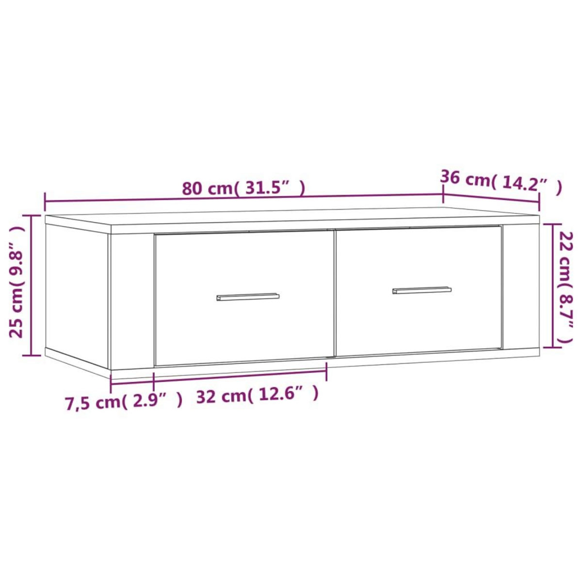 VIDAXL Meuble TV suspendu Noir 80x36x25 cm Bois d'ingenierie
