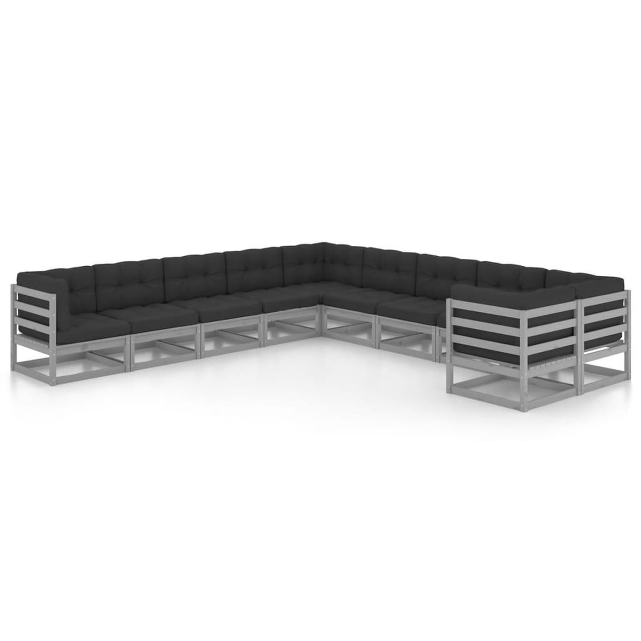 Voir la diapositive 1 : VIDAXL Salon de jardin 10 pcs avec coussins Gris Bois de pin massif